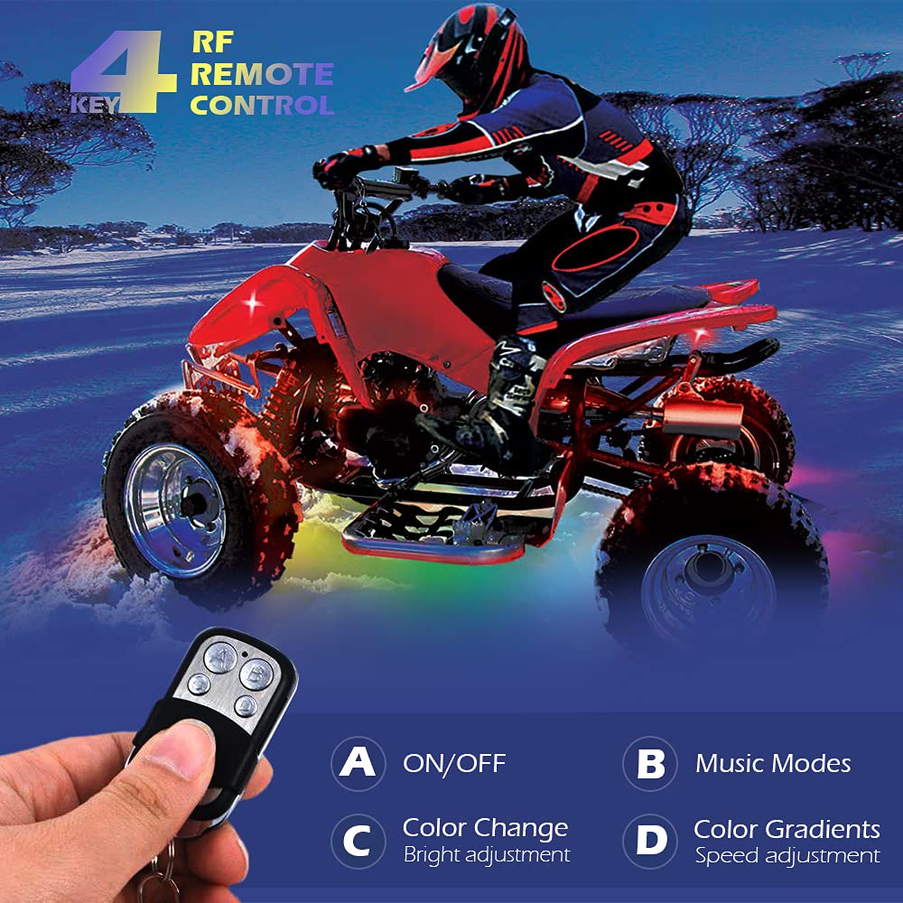 Motorcycle LED Light Strip Kit - 10Pcs RGB Neon Accent Glow Lights with Wireless Remote, Waterproof Flexible LED Lights for Harley, Honda, Kawasaki, Suzuki, Ducati, Polaris, KTM, BMW - Perfect for Night Riding & Bike Customization