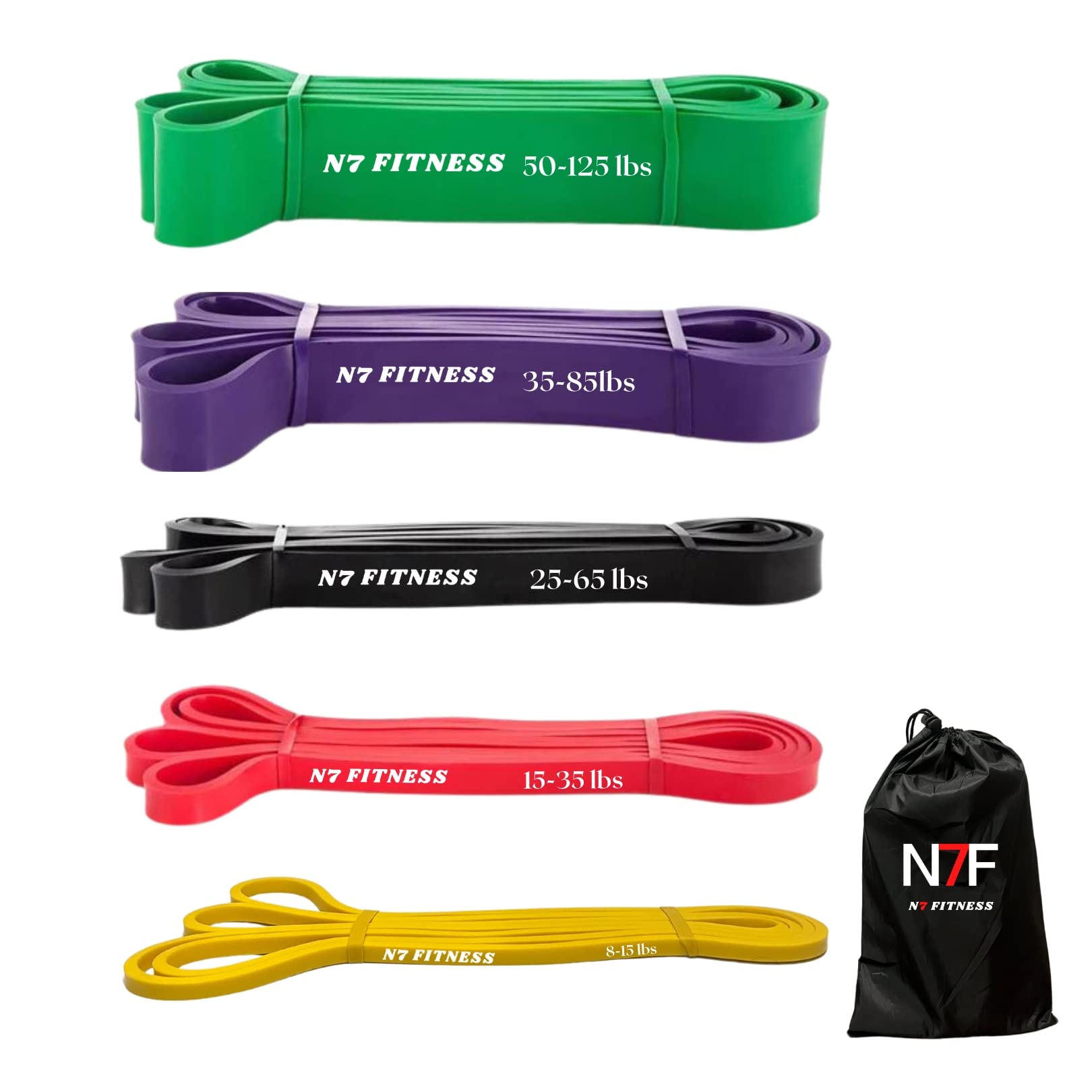 N7 Fitness Pull Up Resistance Bands Set - Premium Natural Rubber Exercise Bands for Strength Training, Yoga, Calisthenics, CrossFit, Powerlifting - Home Gym Equipment for Men & Women - Perfect for Workouts, Mobility Exercises & Muscle Building