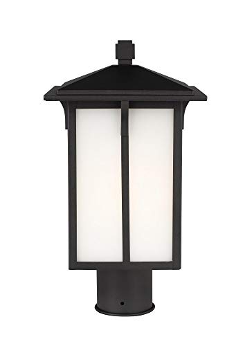 Generation Lighting 1-Light Tomek Traditional Black Outdoor Post Lantern 8252701-12 - Weatherproof Patio & Garden Lighting Fixture for Porch, Yard, Pathway - Compatible with Standard & LED Bulbs