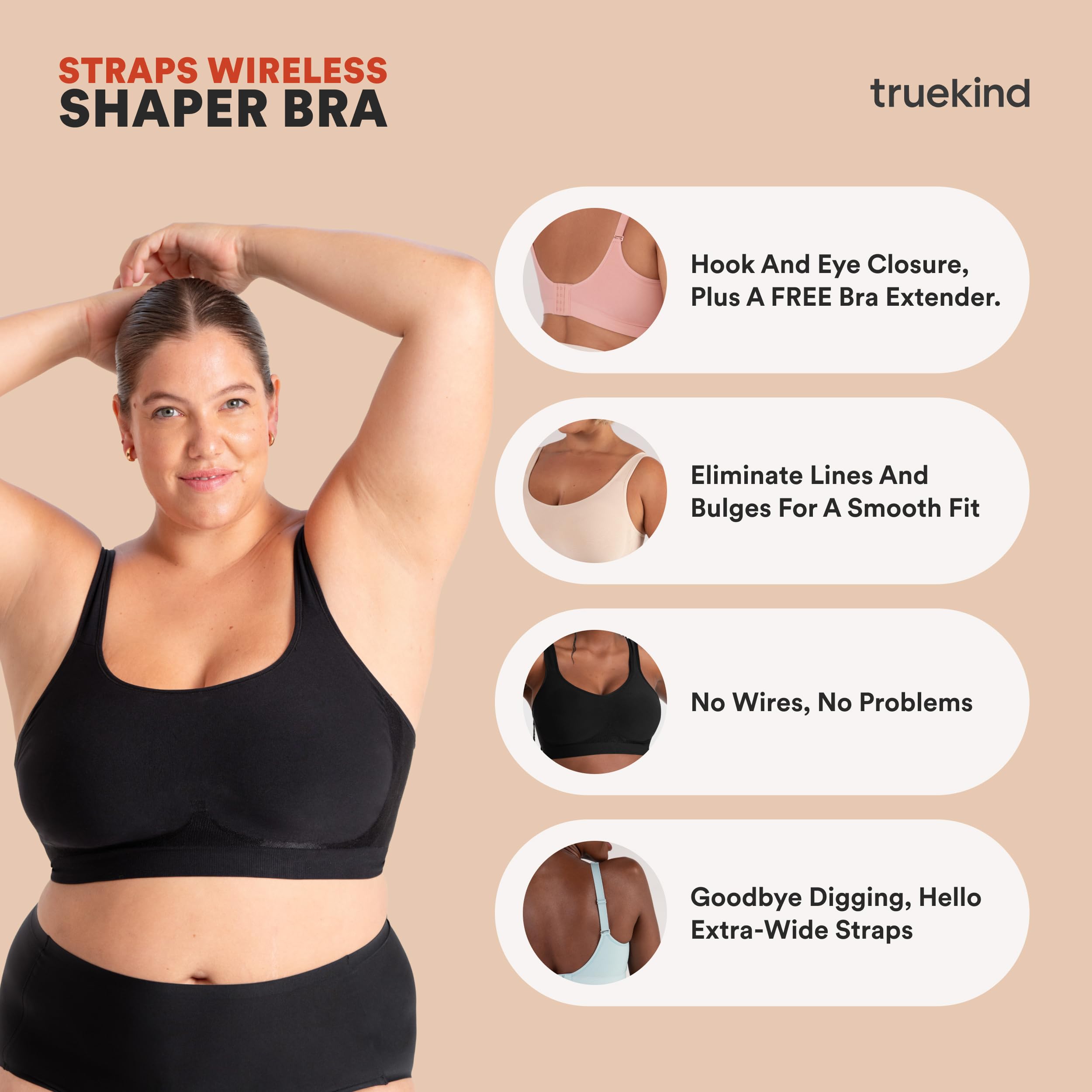 Truekind Wireless Supportive Bras for Women - No Underwire, Comfortable & Lift - Seamless Everyday Bra for Workout, Yoga & Daily Wear