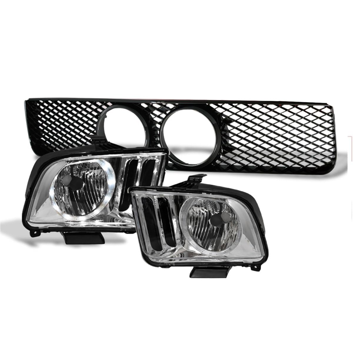 R&L Racing 05-09 Ford Mustang GT Black Mesh Front Hood Bumper Grill Grille with Fog Light Holes | High-Performance Upgrade for Street & Track Racing