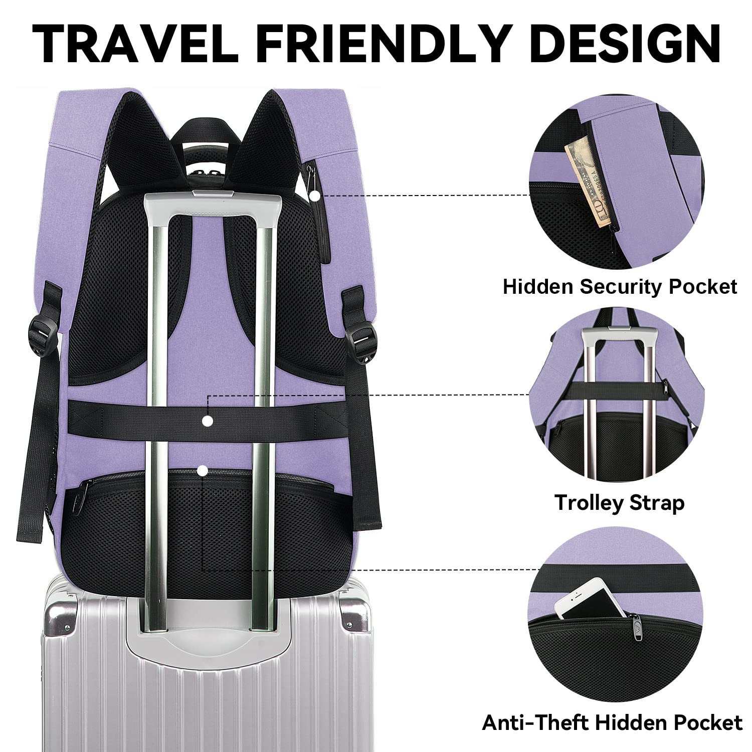 MATEIN Expandable 15.6 Inch Laptop Backpack for Women & Men, Anti-Theft USB Charging Port, Water-Resistant Business Computer Bag, Perfect for College, Travel, Work & Daily Commute, Purple