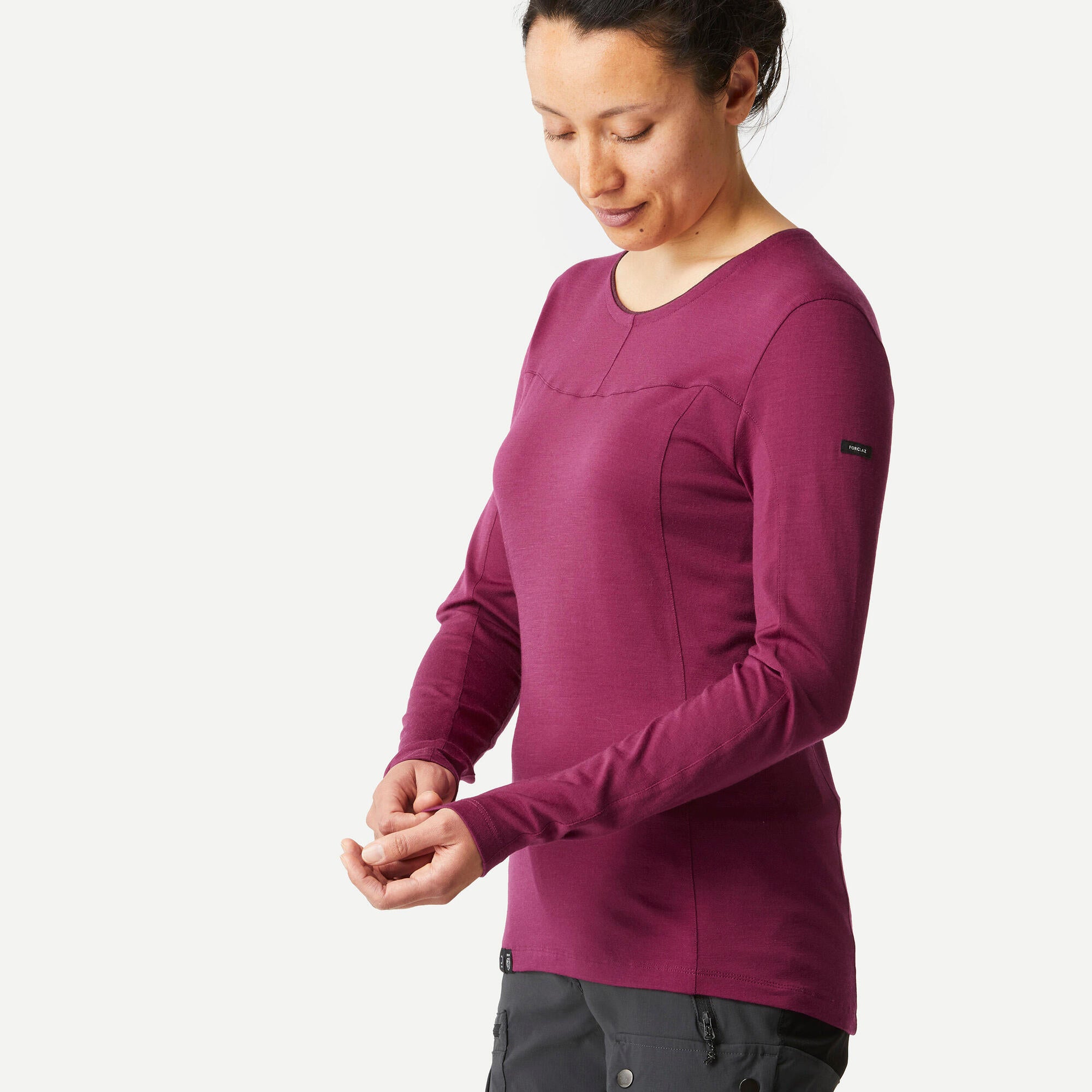 Forclaz Women's MT500 Long Sleeve Merino Wool T-Shirt - Burgundy Red - Hiking & Outdoor Activities Base Layer