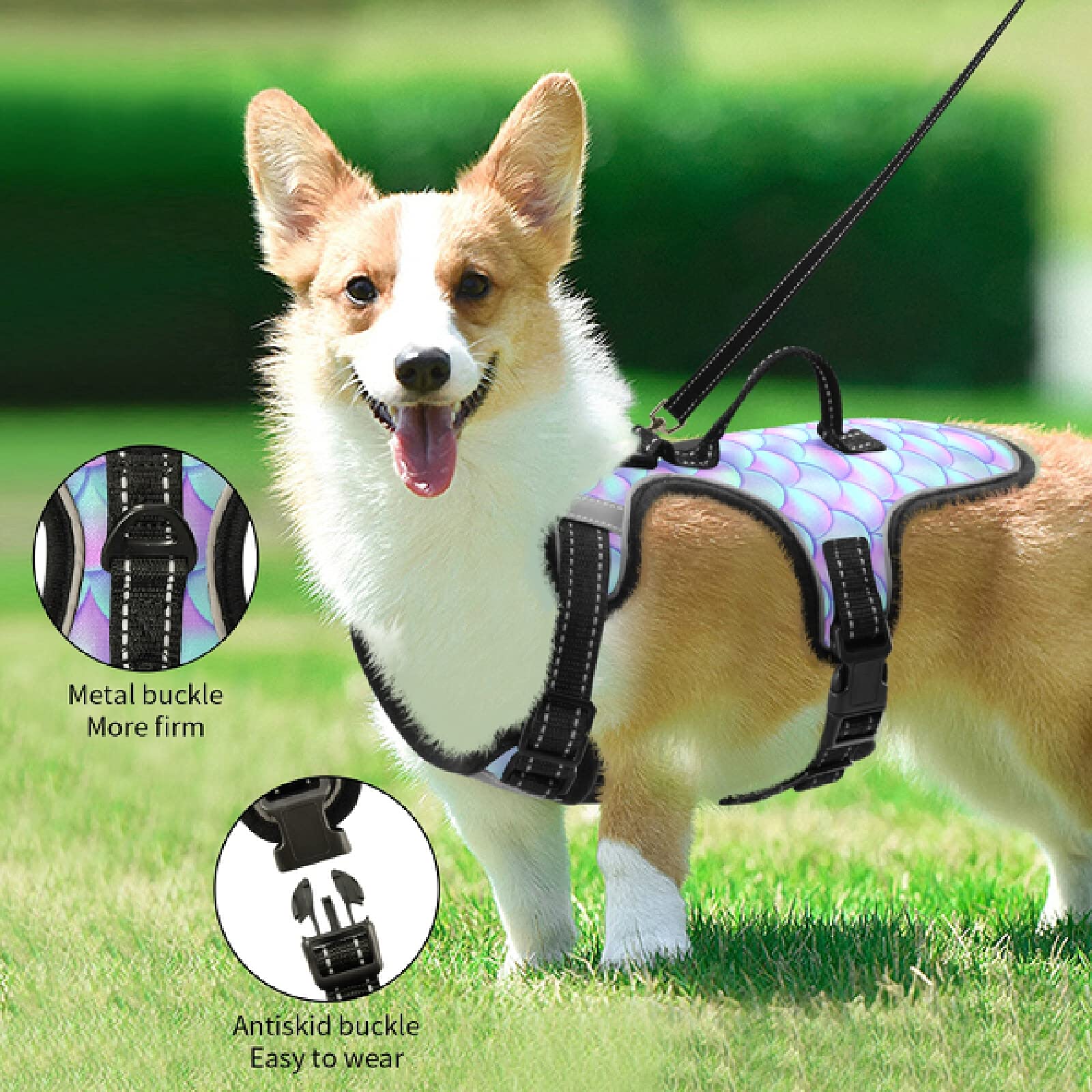 **Mermaid Dog Harness - No Pull Reflective Pet Vest with Nylon Handle, Breathable & Adjustable for Small & Medium Dogs - Perfect for Walking, Running & Outdoor Adventures**