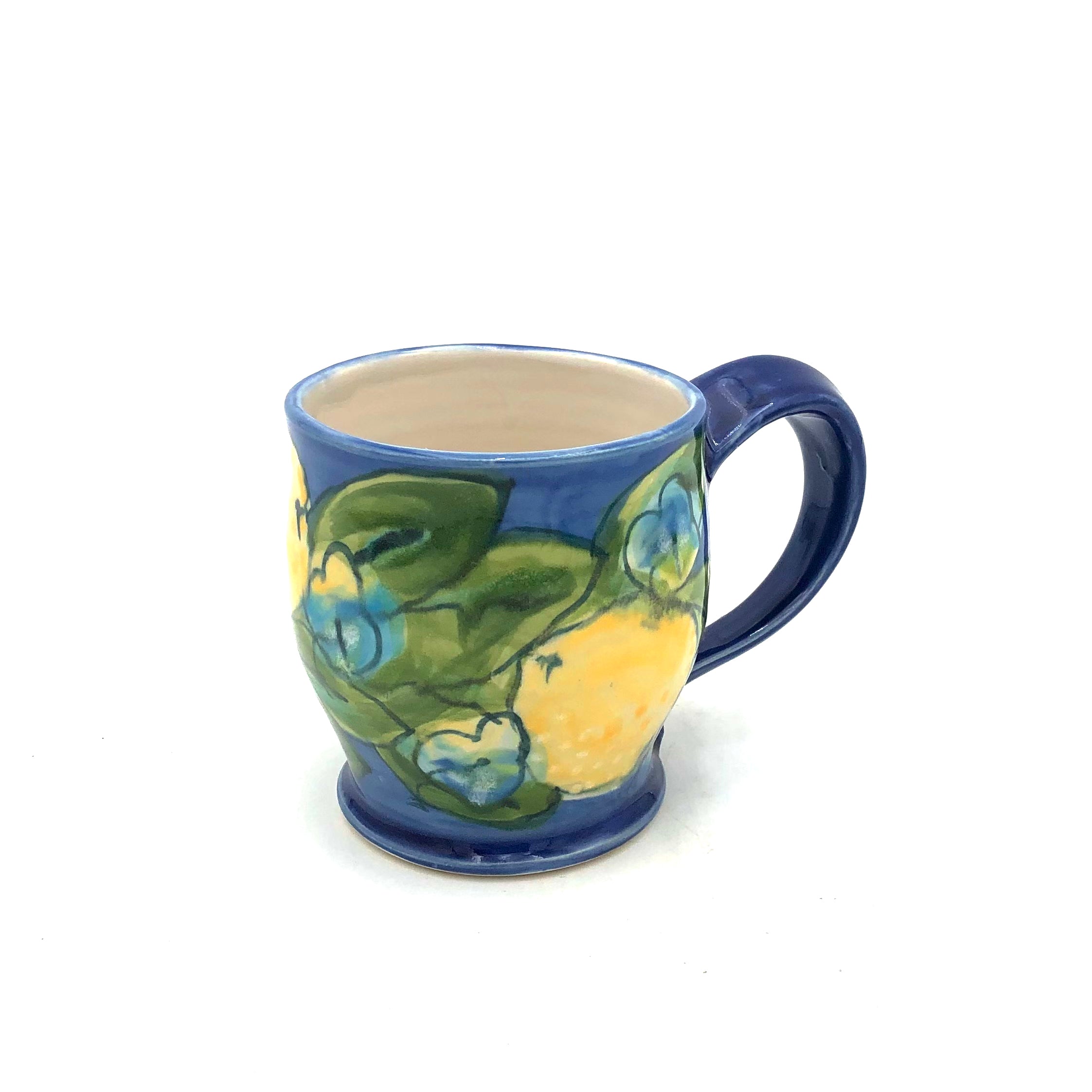 Susan & Peter Stark Ceramic Coffee Mug - 16oz Blue & Yellow Handmade Tea Cup - Perfect for Home, Office & Gifts