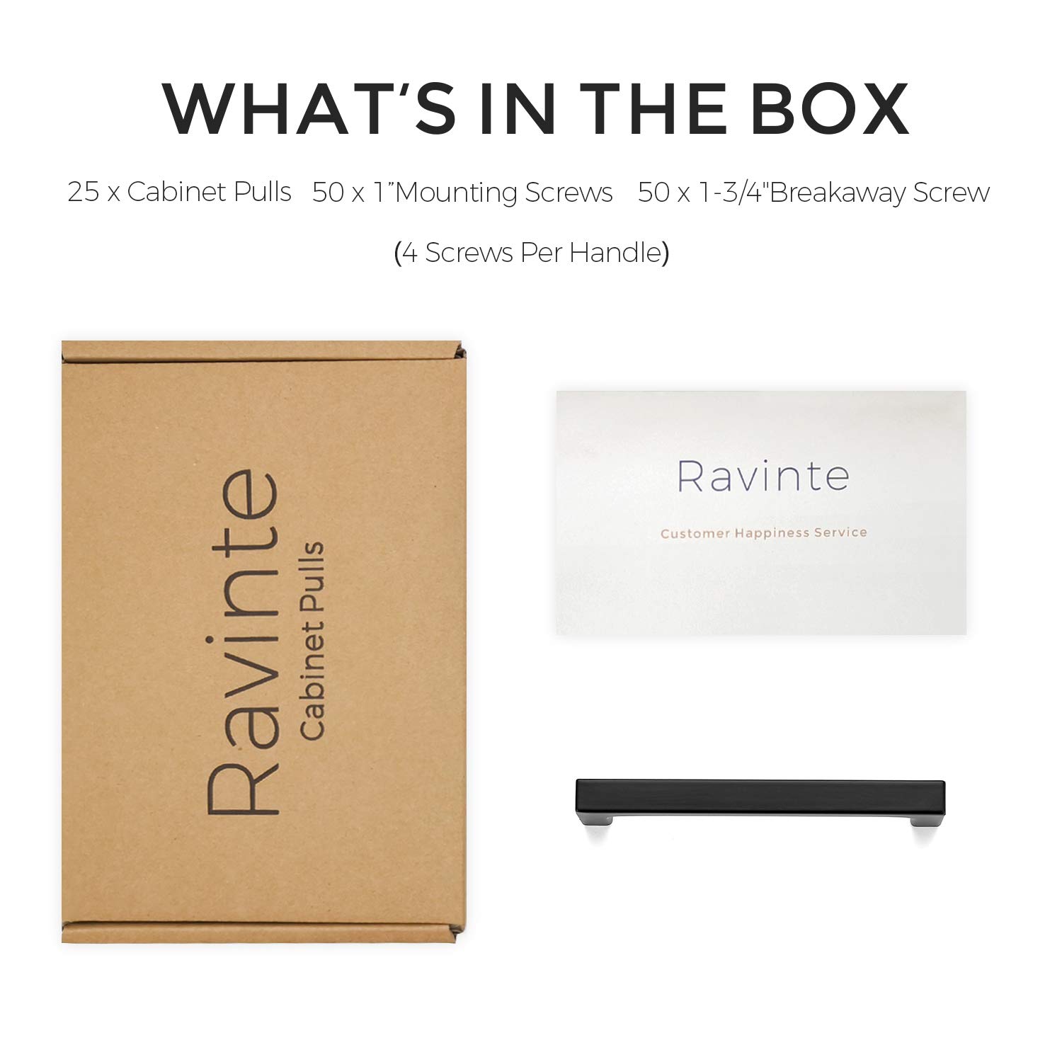 Ravinte 25 Pack 3-3/4 Inch Matte Black Square Cabinet Handles - Solid Kitchen Cabinet Pulls & Drawer Pulls for Modern Cabinets, Dressers, and Furniture Hardware (Perfect for Kitchen, Bathroom, and Office Renovations)