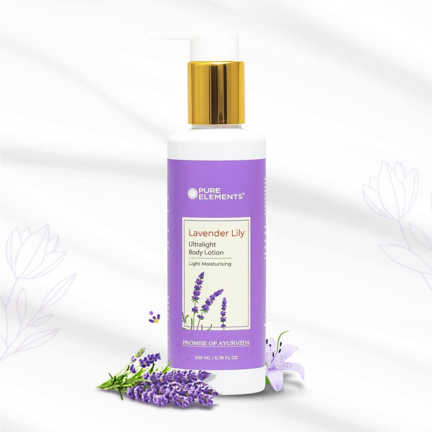 PURE ELEMENTS Lavender Lily Ultra Lightweight Body Lotion - Hydrating Moisturizer for Dry Skin on Face & Body (200ml) - Perfect for Daily Use, Travel & Sensitive Skin Care