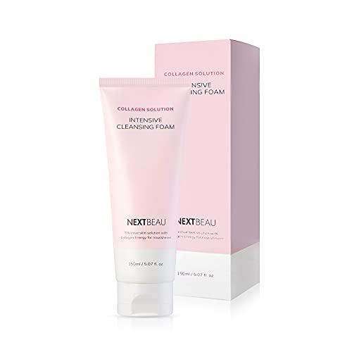 NEXTBEAU Collagen Solution Intensive Cleansing Foam 5.07 fl Oz (150ml) - Korean Skincare Face Wash with Collagen for Deep Cleansing & Hydration | Gentle Foam Cleanser for Dry, Oily & Sensitive Skin | Daily Facial Cleansing Routine