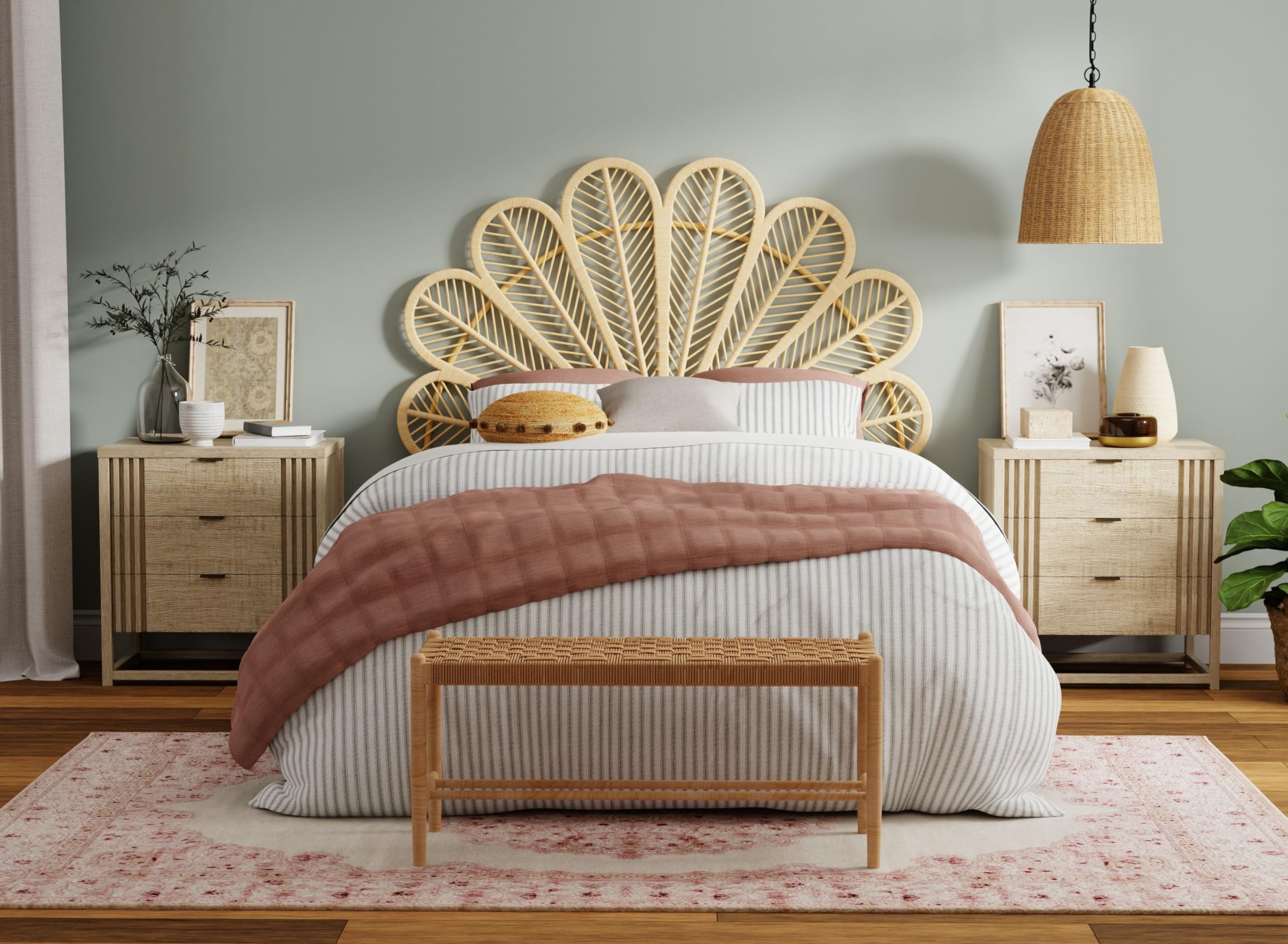 KOUBOO Petal Rattan Twin Headboard - Natural Bohemian Bedroom Furniture for Tropical Decor | Perfect for Guest Rooms, Beach Houses & Boho Chic Bedrooms