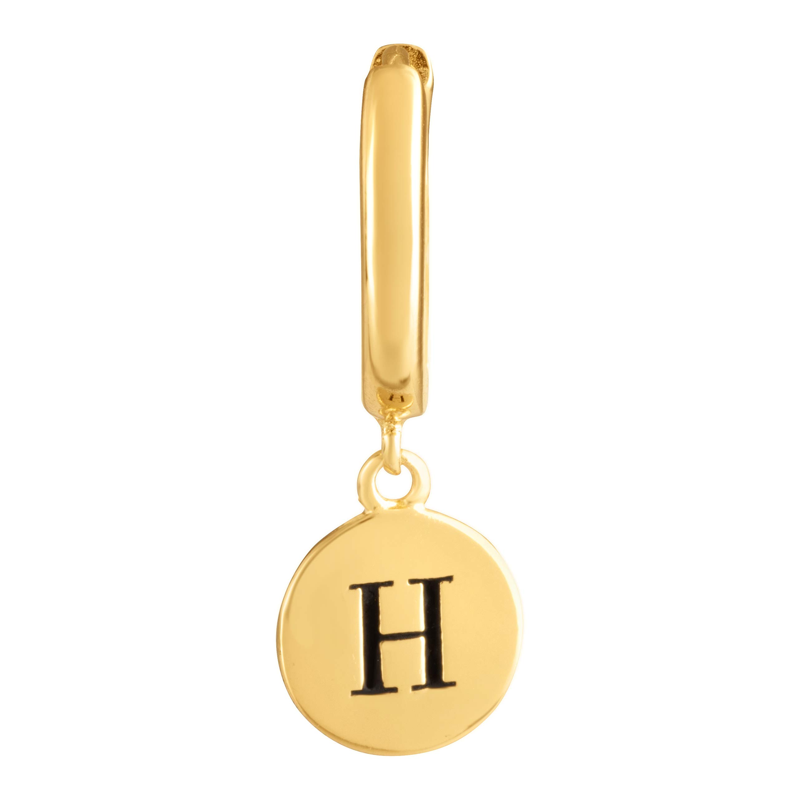 18K Yellow Gold Plated Sterling Silver Initial Engraved Women's Huggie Earrings – Half Pair – Perfect for Gifts, Parties & Everyday Wear