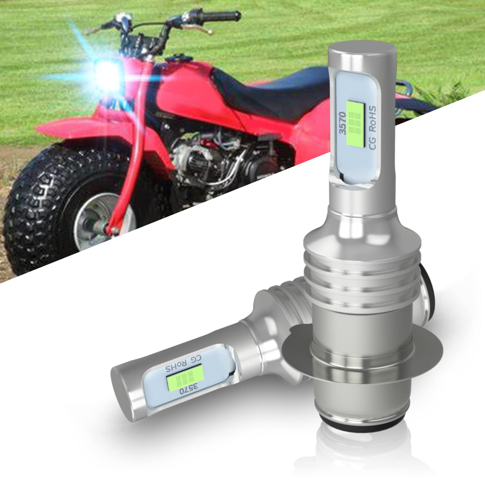 H6M LED Headlight Bulbs Kit for Honda ATC 110/125M/185/185S/200/200E/200S/200M - 1500LM 8000K Ice Blue High Low Beam Bulbs, Wireless Plug & Play (2-Pack) - Perfect for Off-Road, Night Riding & ATV Adventures