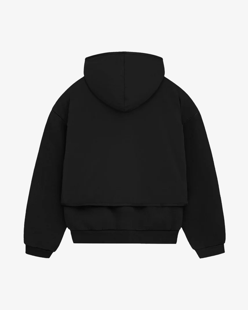 FOG ESSENTIALS FW24 Layered Nylon Fleece Hoodie - Jet Black | Cozy Winter Wear for Men & Women | Perfect for Outdoor Activities & Casual Street Style
