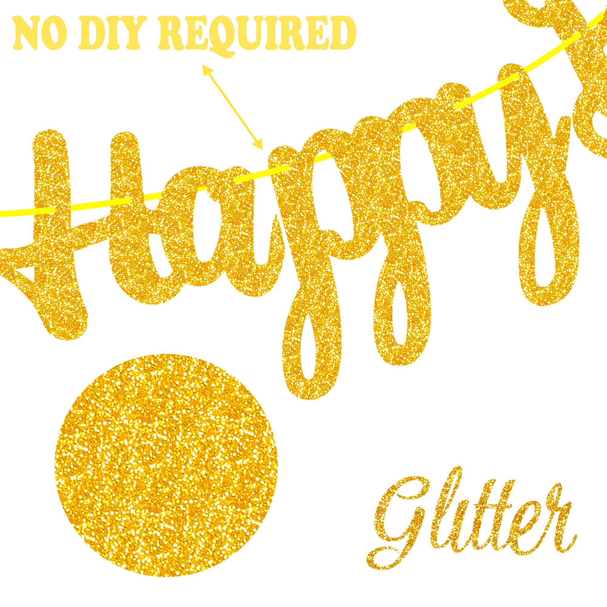 Gold Glitter Happy Birthday Banner for Cat & Kitten Theme Party Decorations - Pet Birthday Party Supplies for Indoor & Outdoor Celebrations