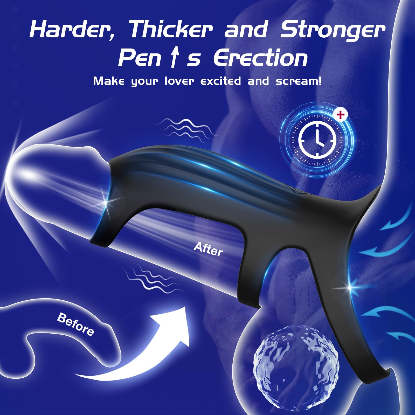 Vibrating Cock Ring for Men - 10 Speed Rechargeable Penis Ring for Couples Pleasure, Elastic Penis Extender & Testicle Stimulator, G-Spot Vibrator for Enhanced Erection & Intimacy - Perfect for Couples Play & Solo Use