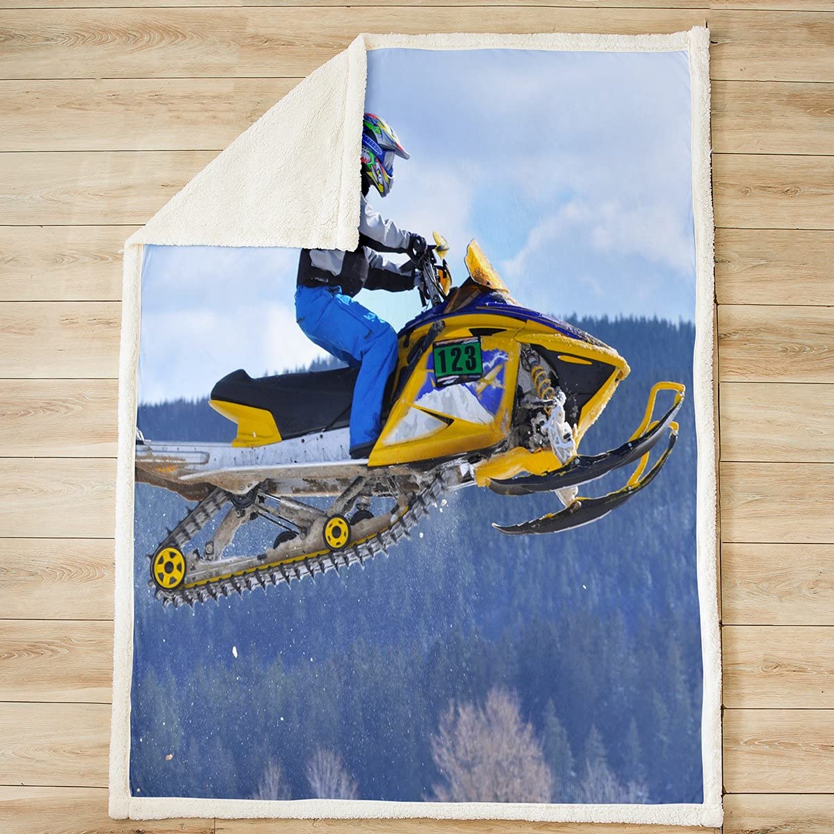 Snowmobile Pattern Sherpa Fleece Blanket for Boys & Teens - 30