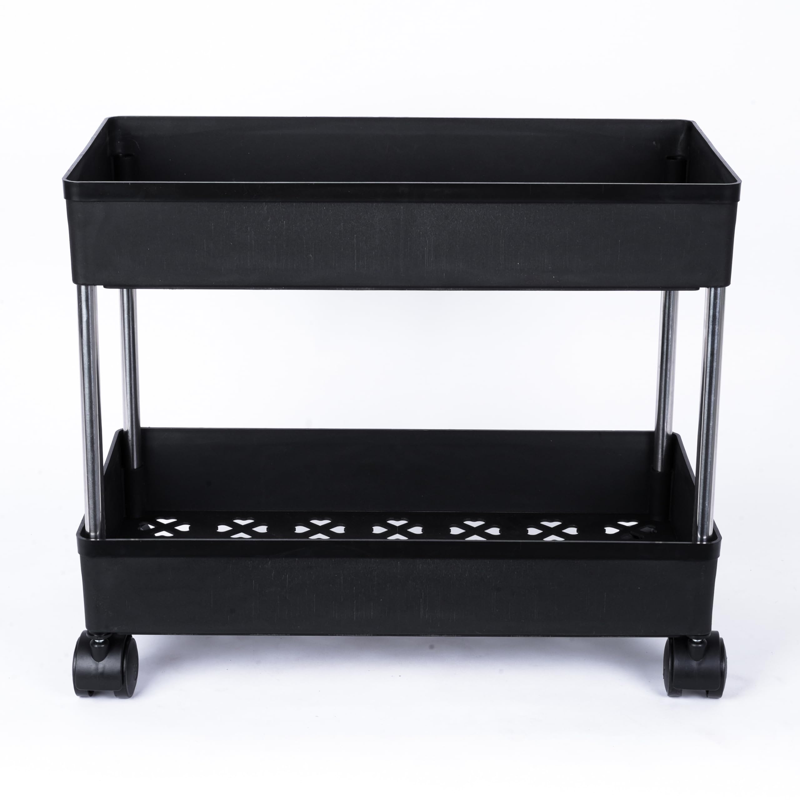 2-Tier Rolling Kitchen Cart with Wheels - Space Saving Storage Organizer for Vegetables, Fruits, Pantry Items - Perfect for Kitchen, Living Room, Bedroom & Office (Black) | Compact Mobile Shelf for Small Spaces & Home Organization