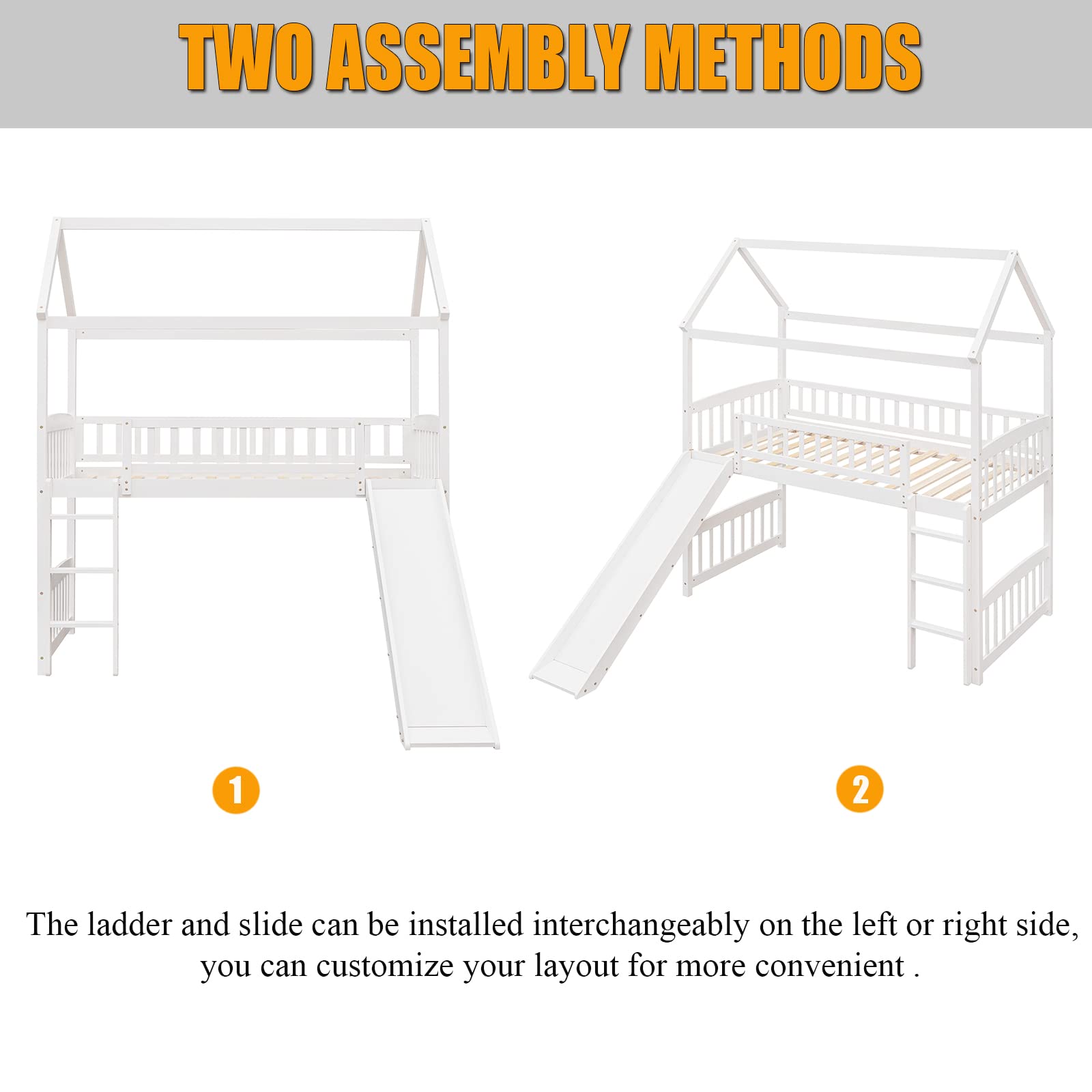 **White Wooden Twin Loft Bed with Slide & Ladder for Kids - Space-Saving House Loft Bed Frame for Boys & Girls Bedroom, No Box Spring Needed - Perfect for Small Rooms, Play Areas & Sleepovers**