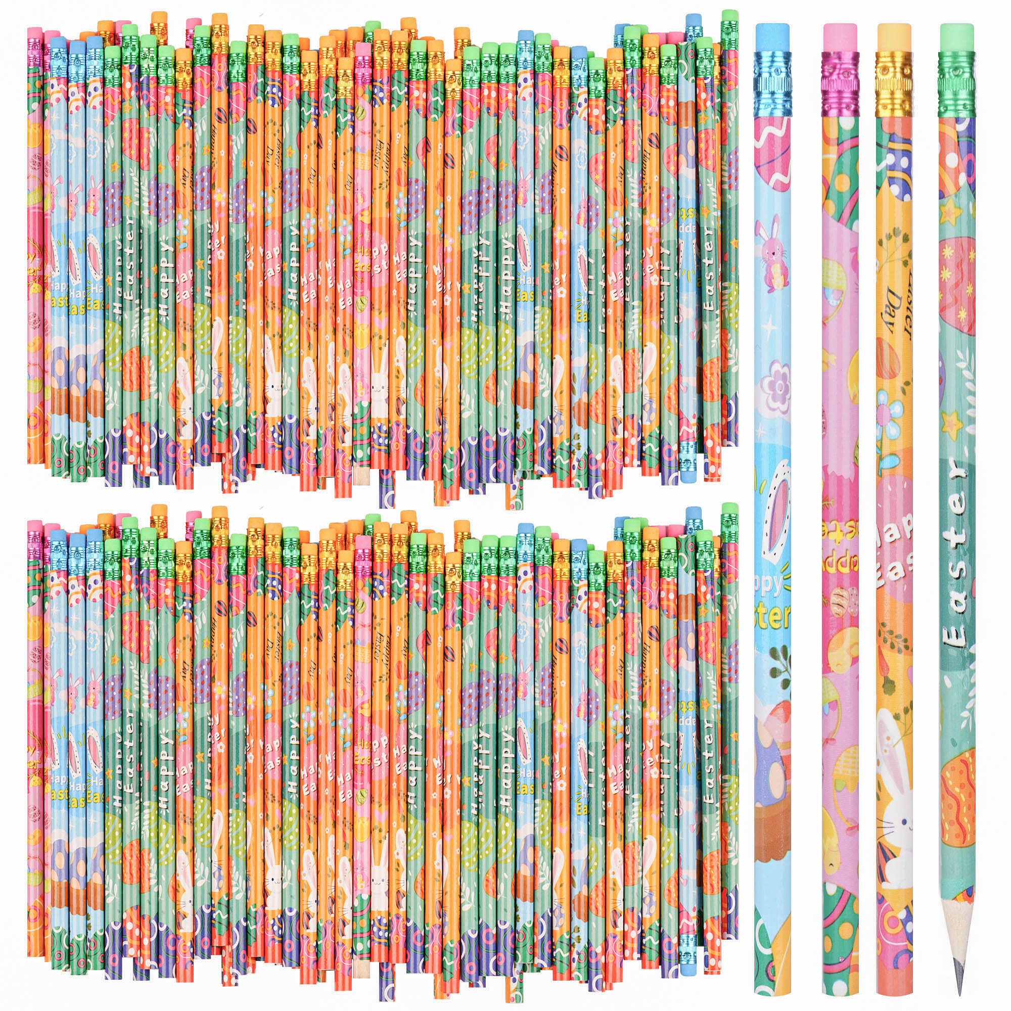 Kolewo4ever 100-Pack Easter Pencils Set - 4 Styles Wooden Pencils for Easter Party Favors, Classroom Prizes & Student Gifts - Perfect for Easter Egg Hunts, School Rewards & Holiday Celebrations