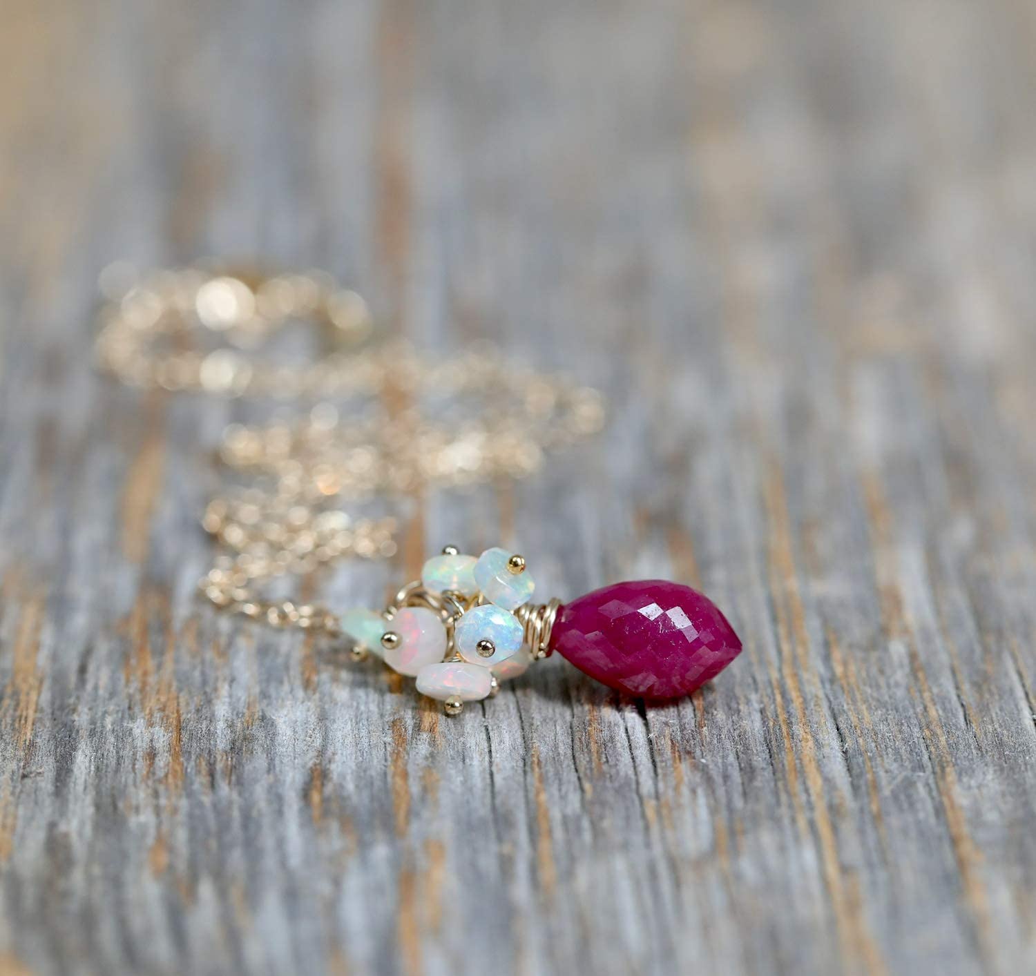 Genuine Ethiopian Opal & Ruby Teardrop Pendant Necklace for Women - October Birthstone Jewelry - Elegant Gift for Birthday, Anniversary & Special Occasions