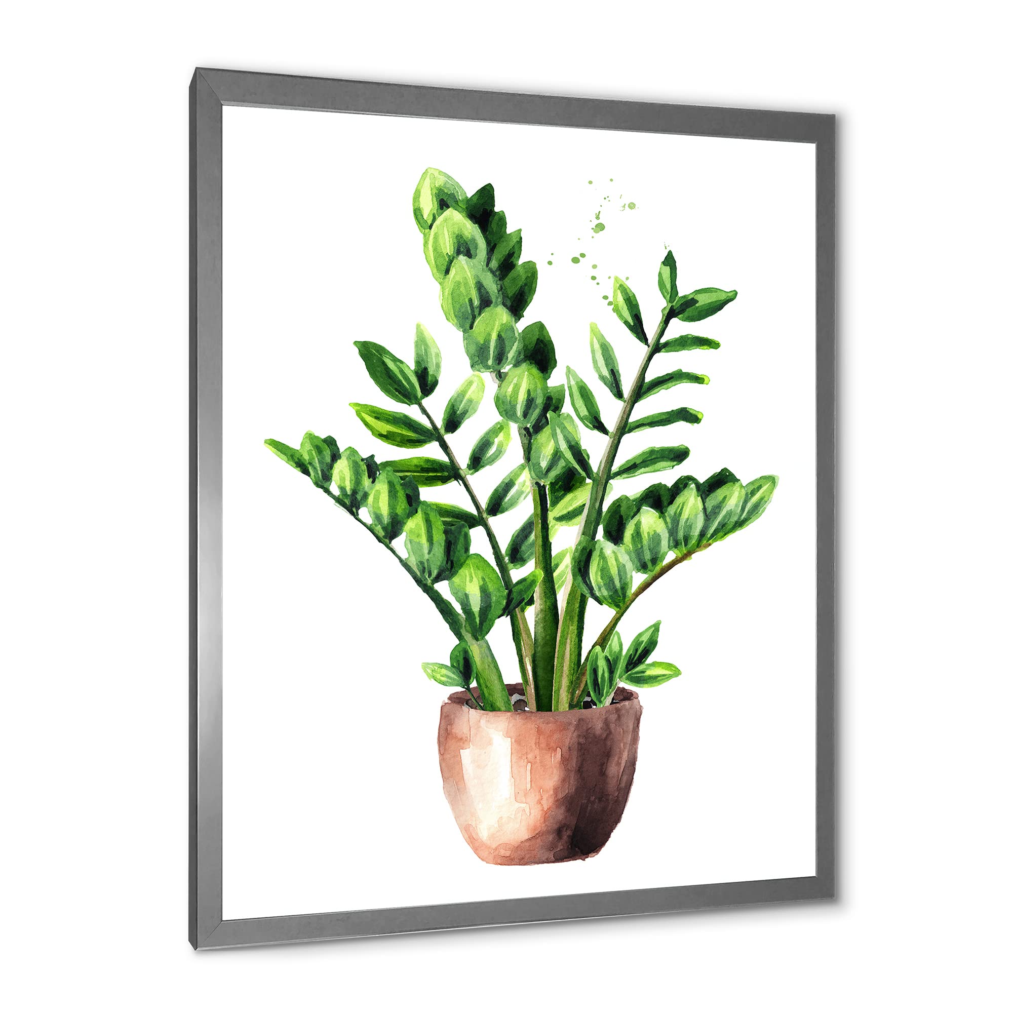 DesignQ Zamioculcas Tropical Plant Green Leaves Framed Wall Art - Home & Office Decor, Living Room, Bedroom, Dining Room Wall Hanging