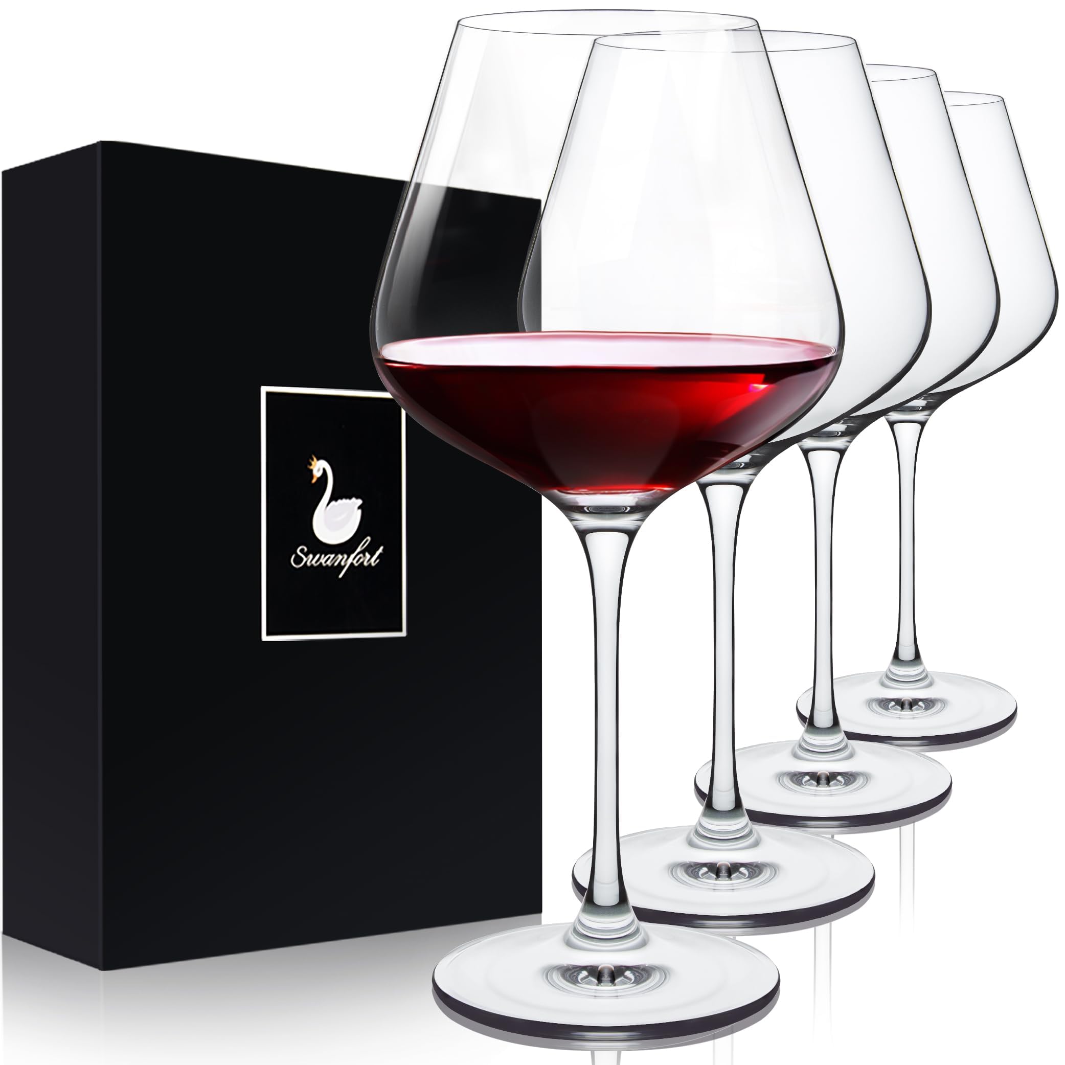 Premium 4-Piece Red Wine Glass Set - 23oz Long Stem Crystal Wine Glasses with Elegant Gift Box | Perfect for Cabernet, Merlot & Pinot Noir | Ideal for Weddings, Anniversaries, Birthday Gifts & Dinner Parties