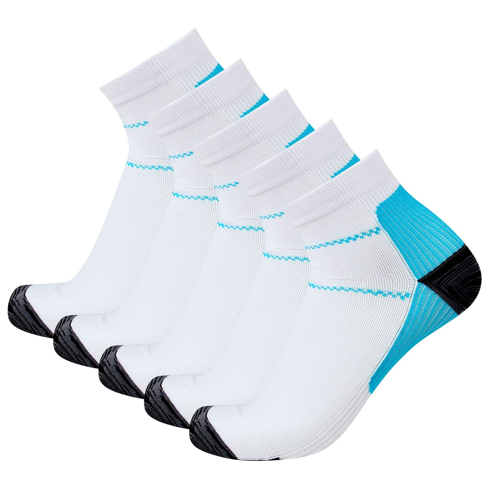 **Men's & Women's Non-Slip Compression Socks – 5 Pack Low Cut Ankle Socks for Running, Sports & Athletic Performance – Breathable Cotton for All-Day Comfort**    *(Perfect for Running, Gym Workouts, Travel & Daily Wear to Improve Circulation & Reduce Fatigue)*