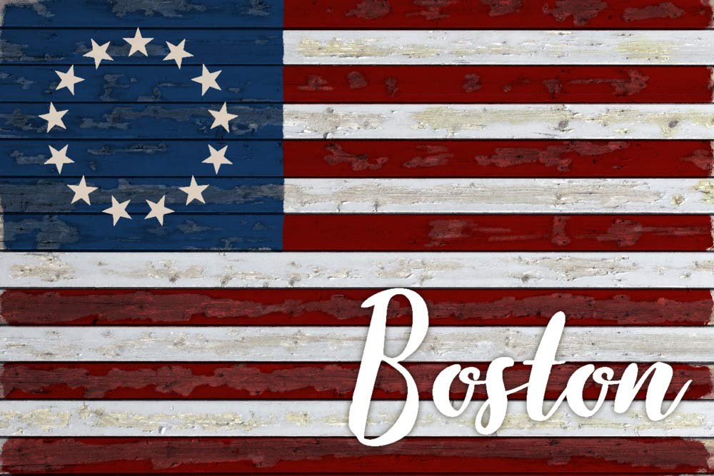 Vintage Distressed 13 Star Flag Metal Art - 24x36 Gallery Quality Aluminum Wall Decor | Boston, Massachusetts USA | Patriotic Home & Office Display