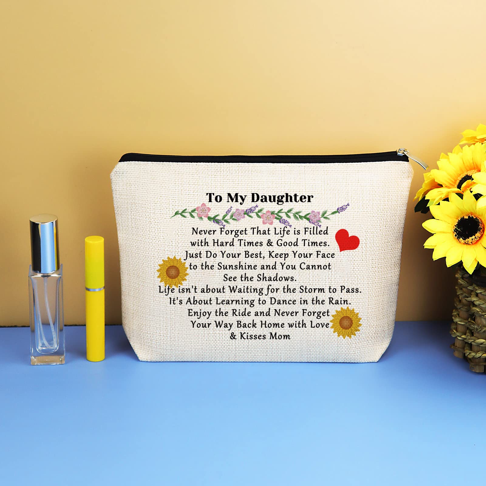 Personalized Makeup Bag for Daughter - Inspirational Cosmetic Travel Pouch from Mom & Dad - Perfect Christmas, Birthday, Graduation, Wedding & Bridal Shower Gift for Adult Daughter - Ideal for Daily Use, Travel & Special Occasions