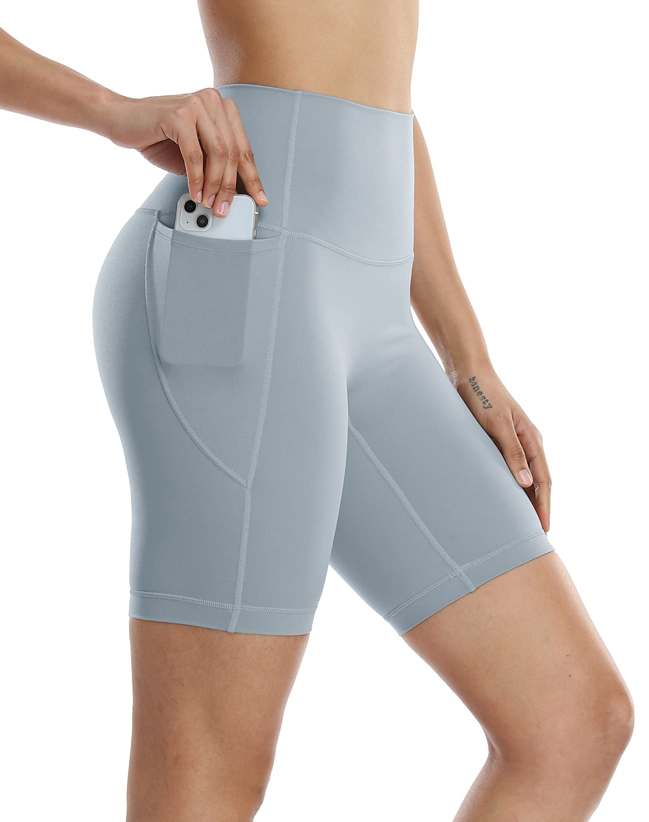 Icyzone Women's High Waist Biker Shorts - Workout Running Yoga Gym Shorts with Pockets for Exercise & Active Lifestyle