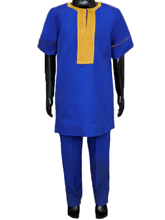 Blue and Gold African Dashiki Shirt for Kids - Boys & Girls Traditional African Wear DPC3774 - Perfect for Cultural Events, Parties, and Family Gatherings