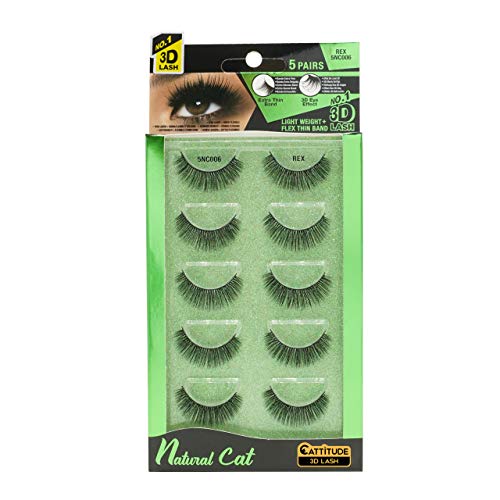 EBIN NEW YORK Cattitude 3D Lashes 5 Pairs - Natural Cat Eye False Eyelashes with Ultra Thin Flexible Band, Lightweight Comfortable Wear, Medium Volume & Long Length, Reusable for Daily Makeup & Special Occasions