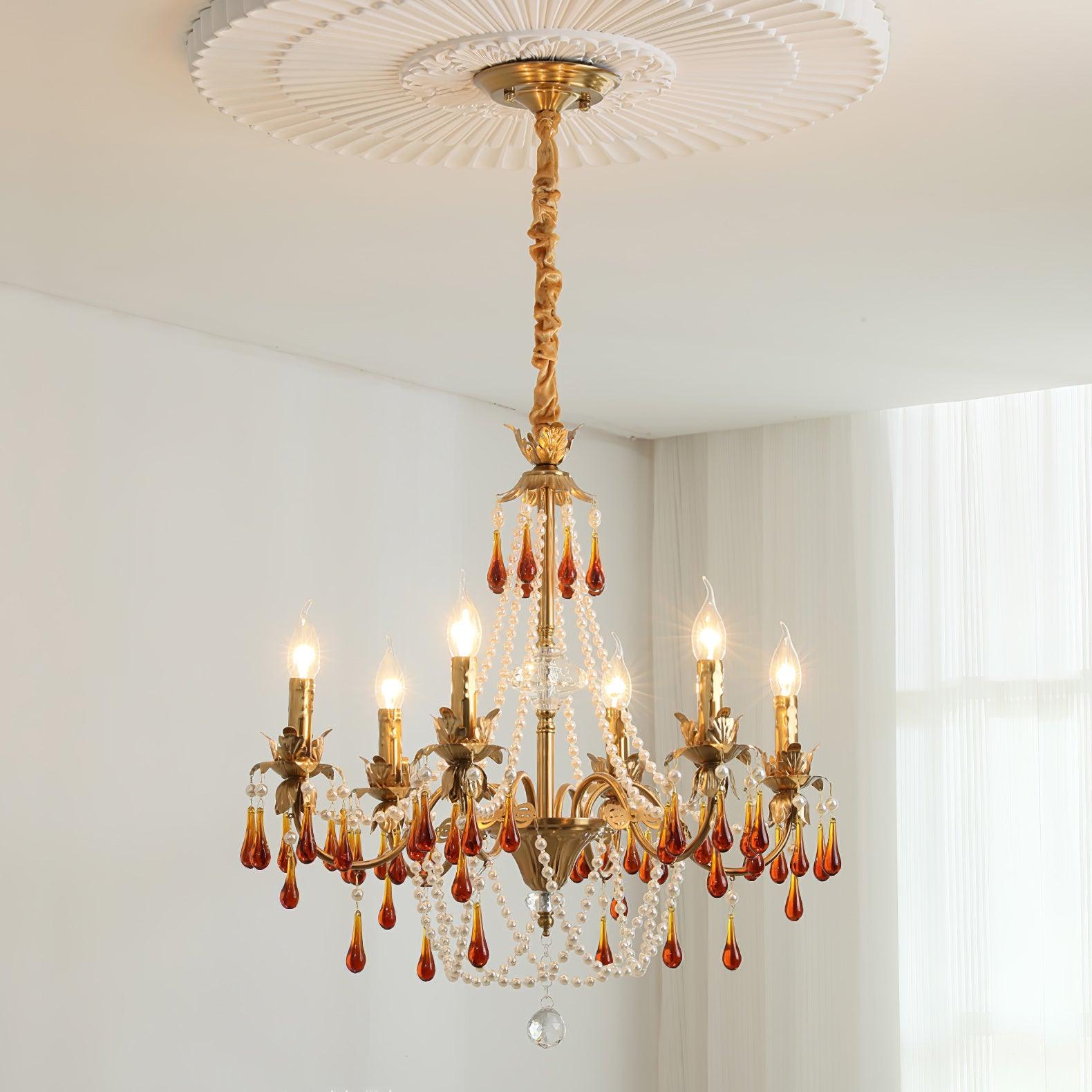 Luxury Aureate Amber Crystal Chandelier - Elegant Ceiling Light Fixture for Dining Room, Living Room & Bedroom Decor
