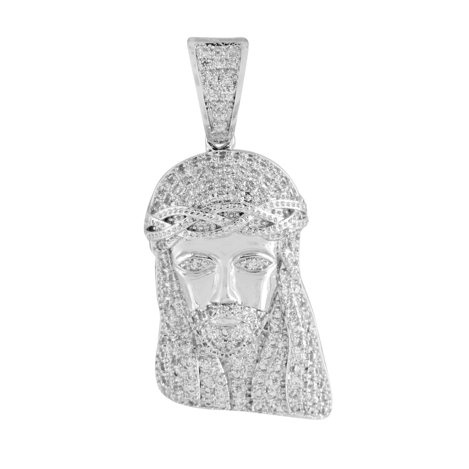 Jesus Face Pendant with Lab-Grown Diamonds in White Rhodium Finish - Perfect for Religious Jewelry Gifts & Everyday Faith Inspired Wear