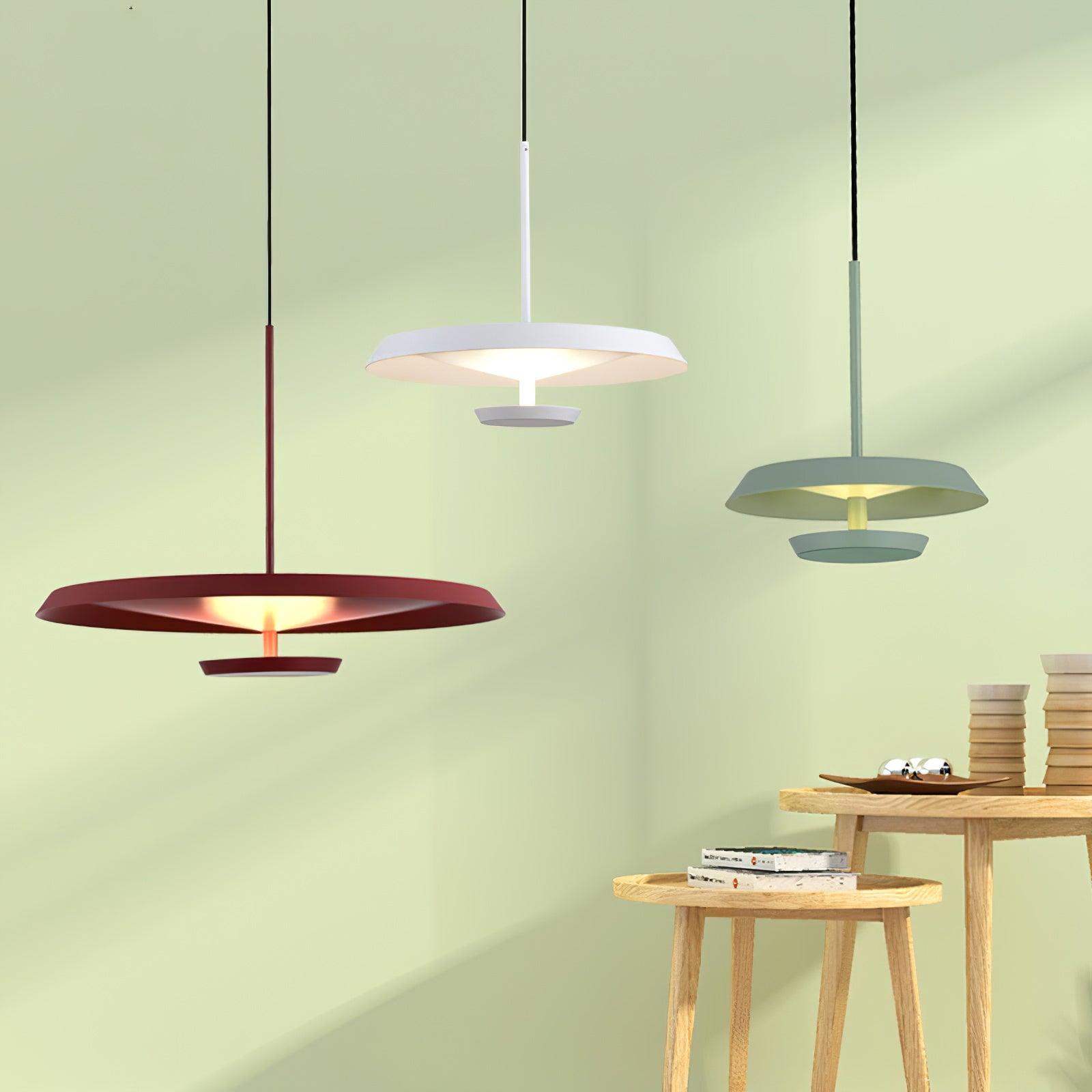 Modern Flat Pendant Light Fixture - Sleek Minimalist Ceiling Lamp for Kitchen Island, Dining Room & Bedroom Lighting - Dimmable LED Hanging Light with Adjustable Cord