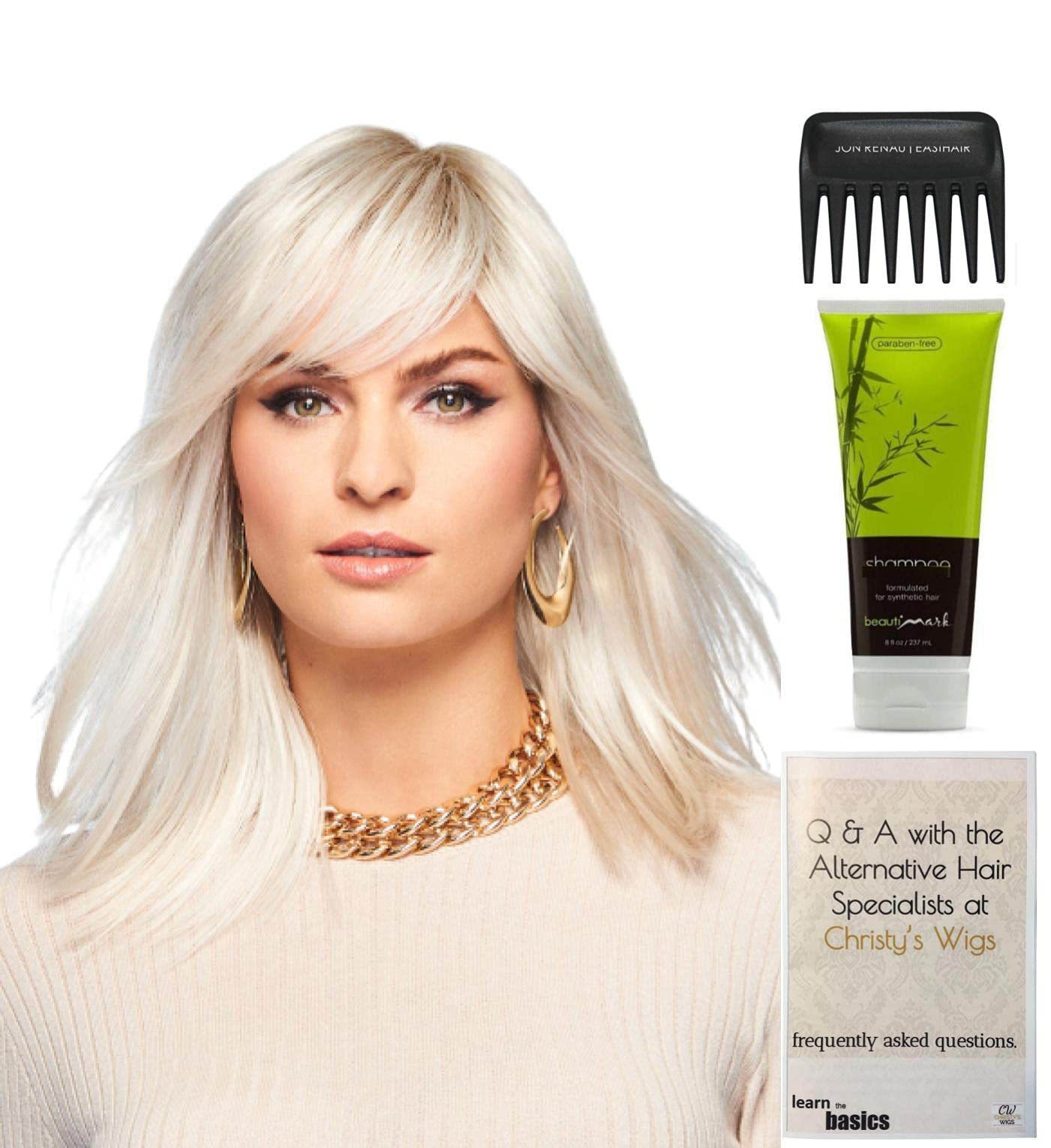 Gabor Stepping Out Average Wig Bundle - 4 Items (Wig, Booklet, Synthetic Shampoo & Wide Tooth Comb) | Color GL10-14 | Perfect for Cosplay, Costume Parties & Hair Loss Solutions