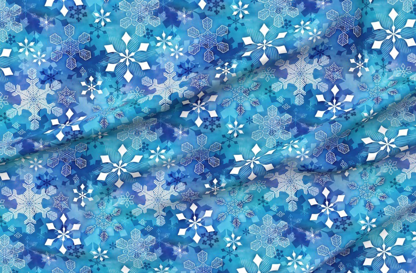 Aurora Snowflakes Blue Satin Fabric by The Yard - Premium Sewing Material for Lining, Apparel, Fashion, Blankets & Home Decor - Perfect for DIY Dresses, Curtains & Quilting Projects