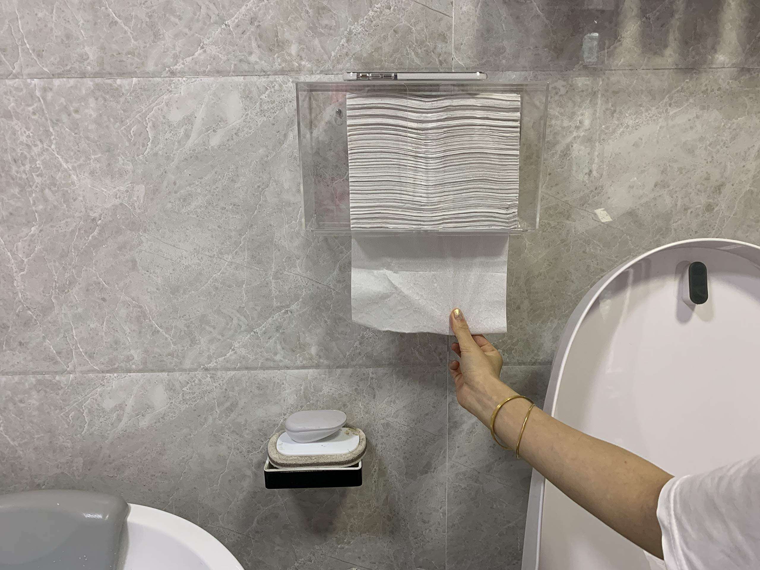 Clear Acrylic Wall Mount Paper Towel Dispenser with Lid - Folded Paper Towel Holder for Bathroom, Toilet & Kitchen - Compatible with Z-Fold, C-Fold & Multi-Fold Paper Towels - Pack of 1 - Perfect for Home, Office & Restaurant Use