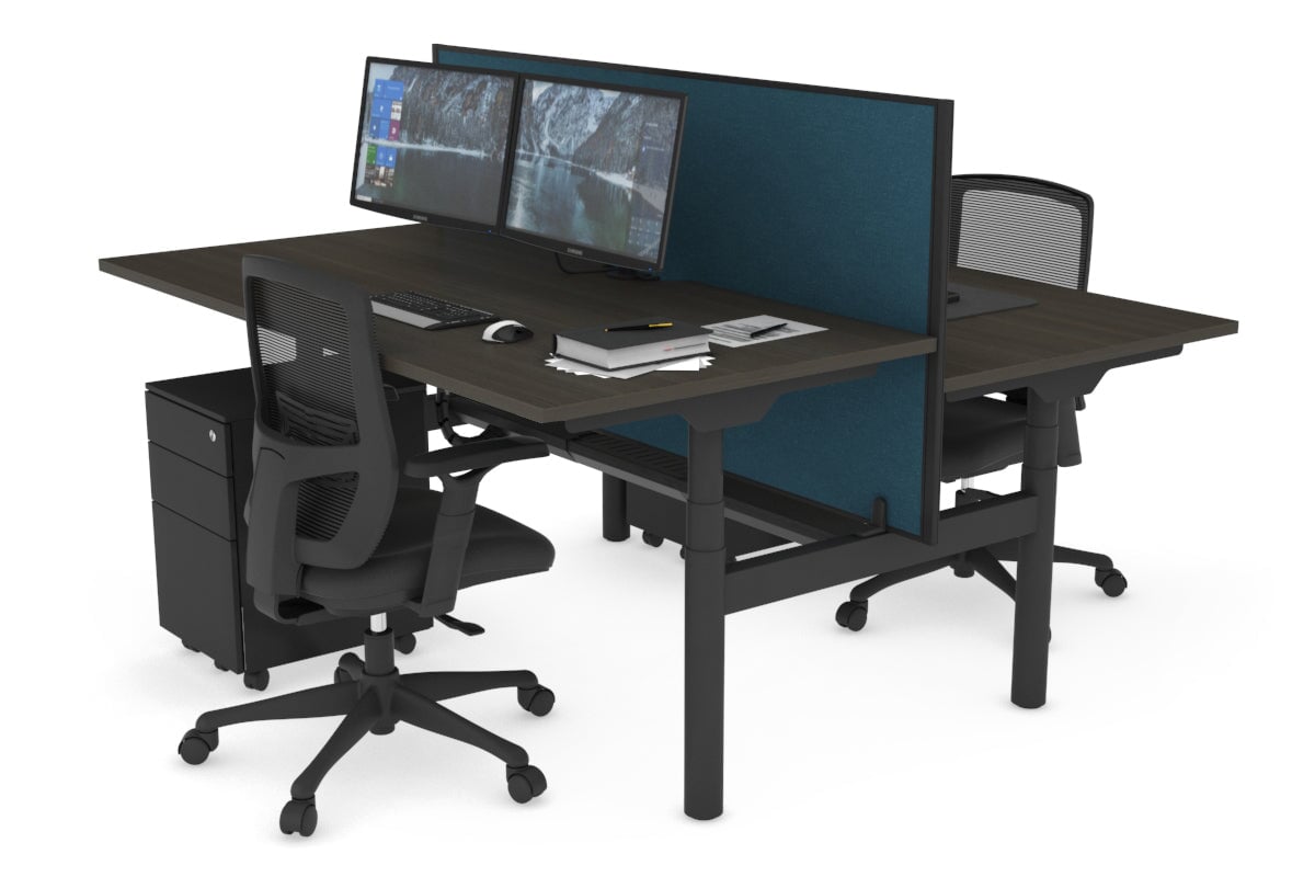 Flexi Premium Height Adjustable 2 Person H Bench Workstation - Black Frame [1600L x 800W with Cable Management] - Ideal for Office, Home Workspace & Collaborative Work Environments