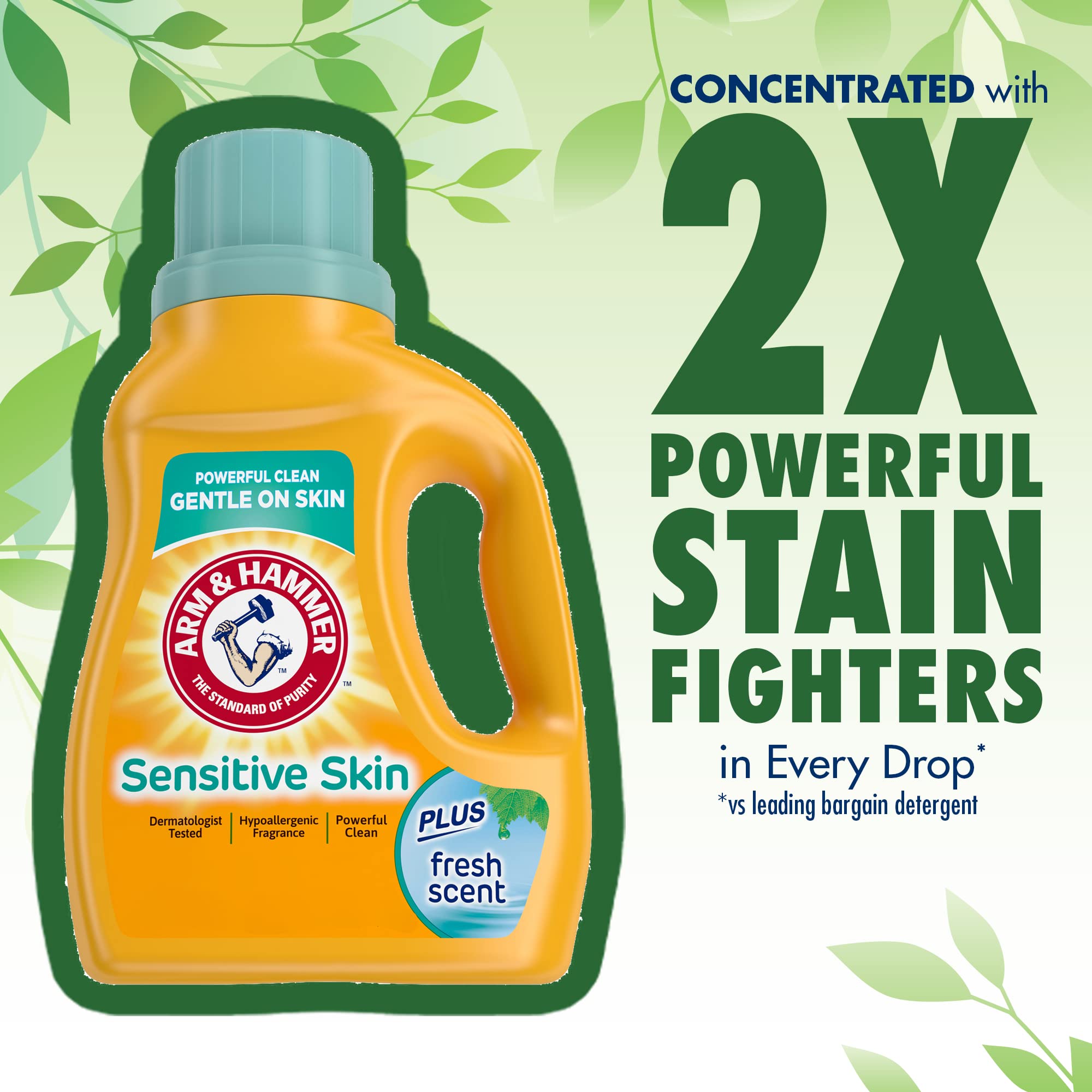ARM & HAMMER Hypoallergenic Laundry Detergent for Sensitive Skin - Fresh Scent Liquid Detergent, 144.5 Fl Oz (4.27L) - Gentle on Skin, Ideal for Babies & Allergy-Prone Families - Perfect for Everyday Laundry & Delicate Fabrics