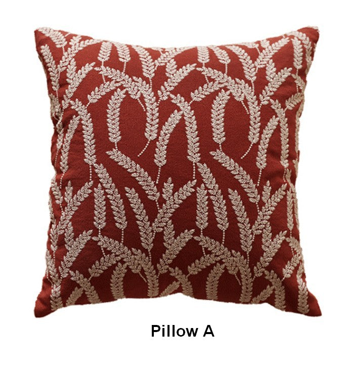 Farmhouse Decorative Throw Pillows for Couch - Embroidered Cotton Pillow Covers with Wheat Stalk & Pumpkin Design - Perfect for Living Room, Sofa, and Home Decor