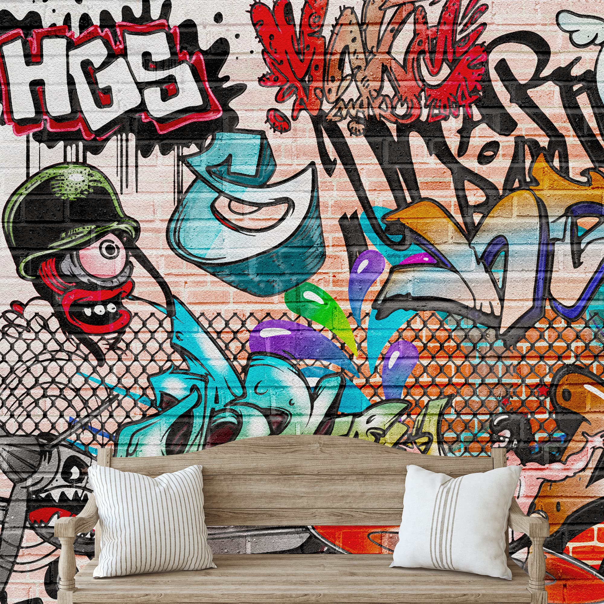 Idea4Wall Removable Brick Wall Sticker - Urban Graffiti Street Art Mural with Spray Paint Typography, Digital Pop Art Decorative Decal for Living Room, Bedroom, Office (100