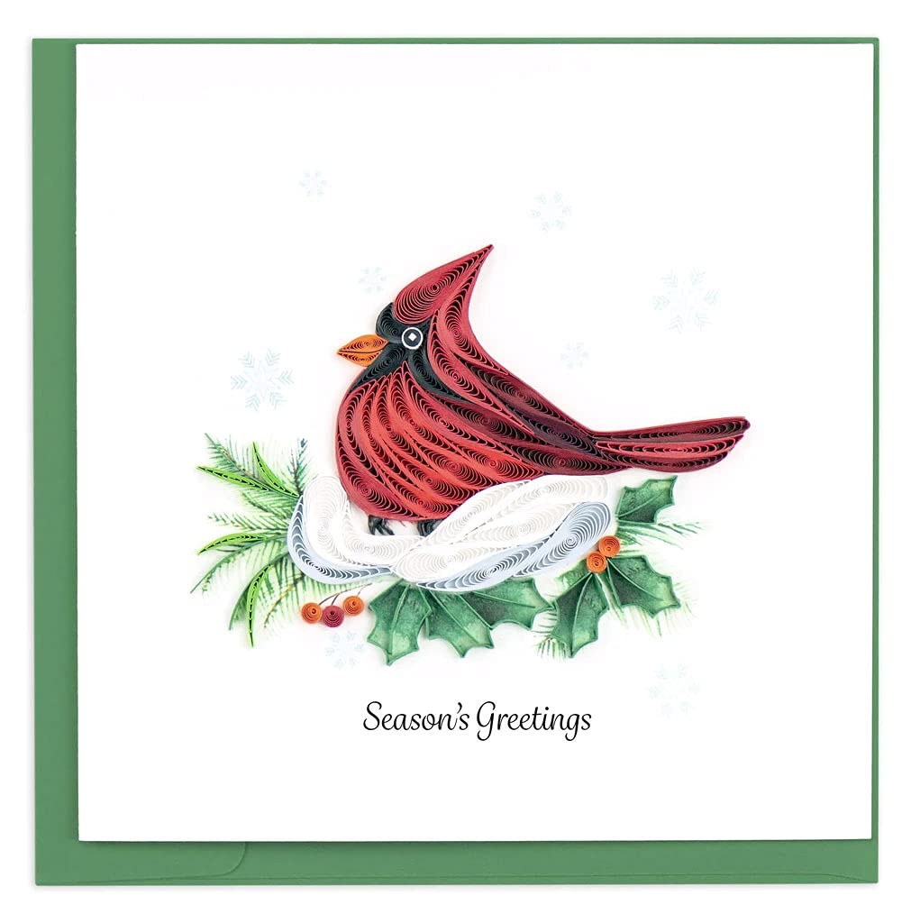 3D Quilling Cardinal Christmas Card - Snowy Holiday Greeting for Festive Decor