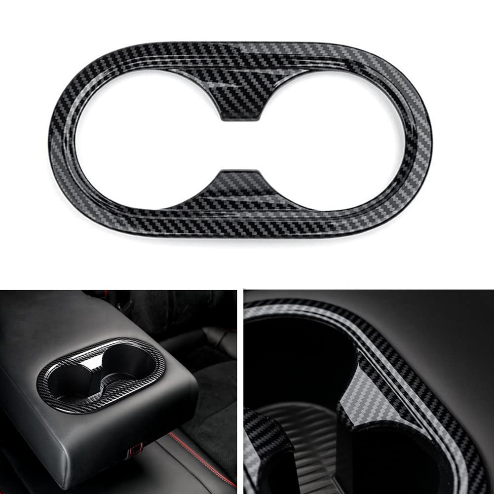 Premium Carbon Fiber Rear Seat Cup Holder Cover - Compatible with 2022 Genesis GV70 | Durable Protective Frame for Coffee & Water Bottles | Car Interior Accessories for Luxury SUVs