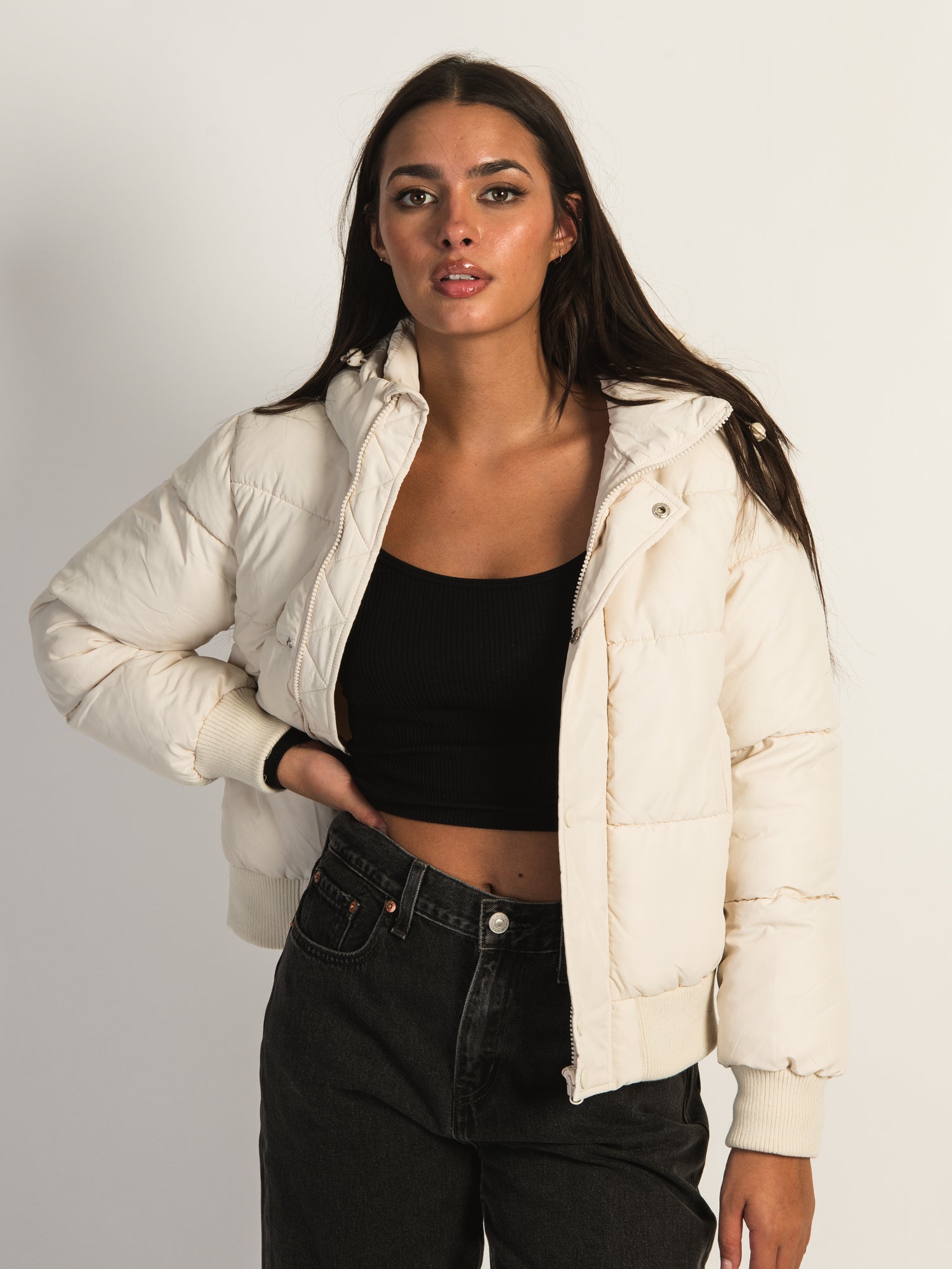 AZALEA WANG RIRI Hooded Puffer Jacket for Women - Winter Warm Quilted Coat with Stand Collar | Perfect for Outdoor Activities, Skiing & Cold Weather Fashion