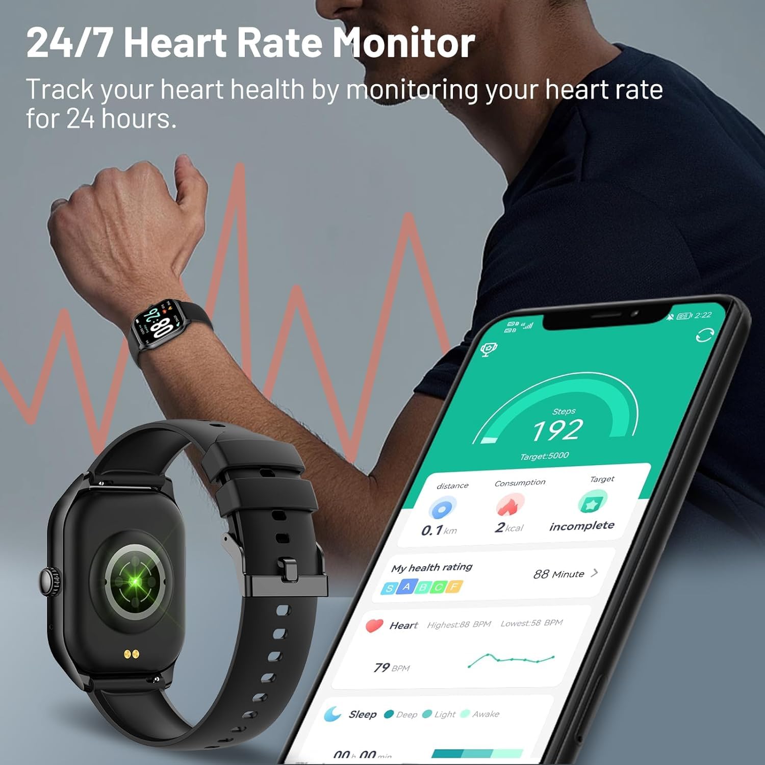 AcclaFit Smart Watch for Android & iPhone - 2.01