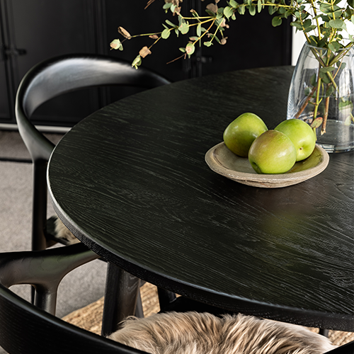 Vicchy 60 Inch Round Dining Table for 6 - Modern Black Wood Kitchen Table - Perfect for Small Spaces, Breakfast Nook & Family Gatherings
