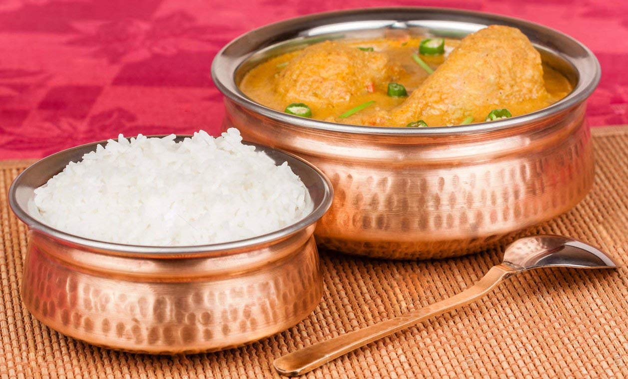 2-Piece Copper Stainless Steel Tableware Set - 5-Inch Indian Food Serving Bowls for Curry, Rice & Traditional Meals - Elegant Dinnerware for Home & Restaurant Use