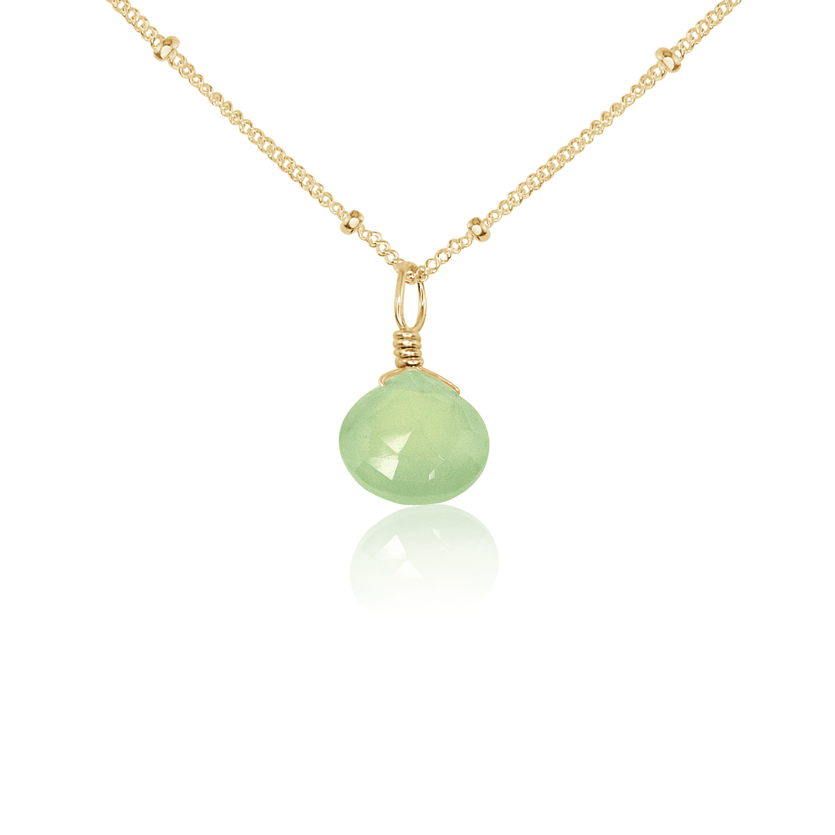 Natural Prehnite Teardrop Pendant Necklace - Healing Crystal Jewelry for Women, Dainty Gemstone Necklace for Meditation, Energy Balancing & Spiritual Gifts