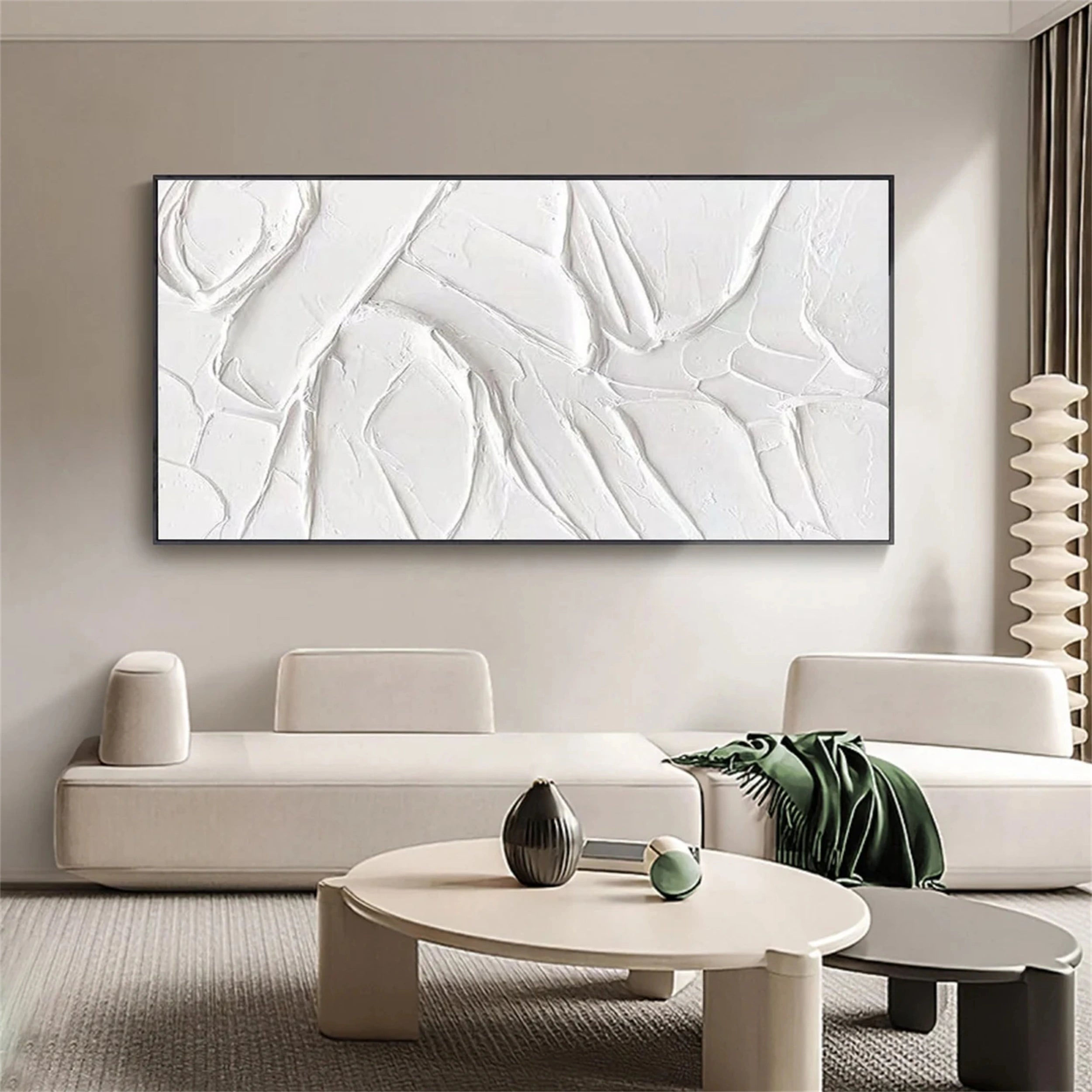 White Minimalist Textured Painting Canvas #MM104 - Premium Abstract Wall Art for Modern Home & Office Decor
