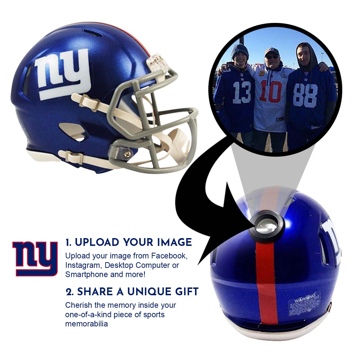 New York Giants NFL Mini Helmet with Display Stand - Collectible Football Memorabilia for Fans, Home & Office Decor, Sports Gift for Men